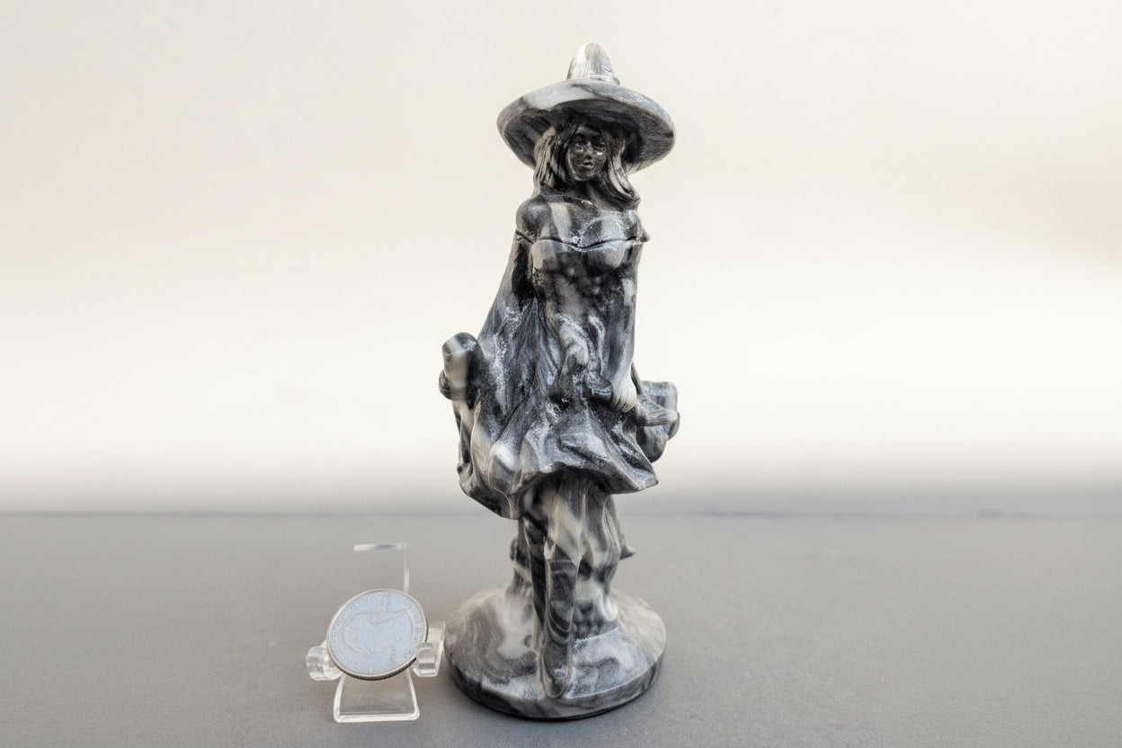 Witch with Broken Broom – Resilience & Heart Magic Crystal Carving | 6 Inches