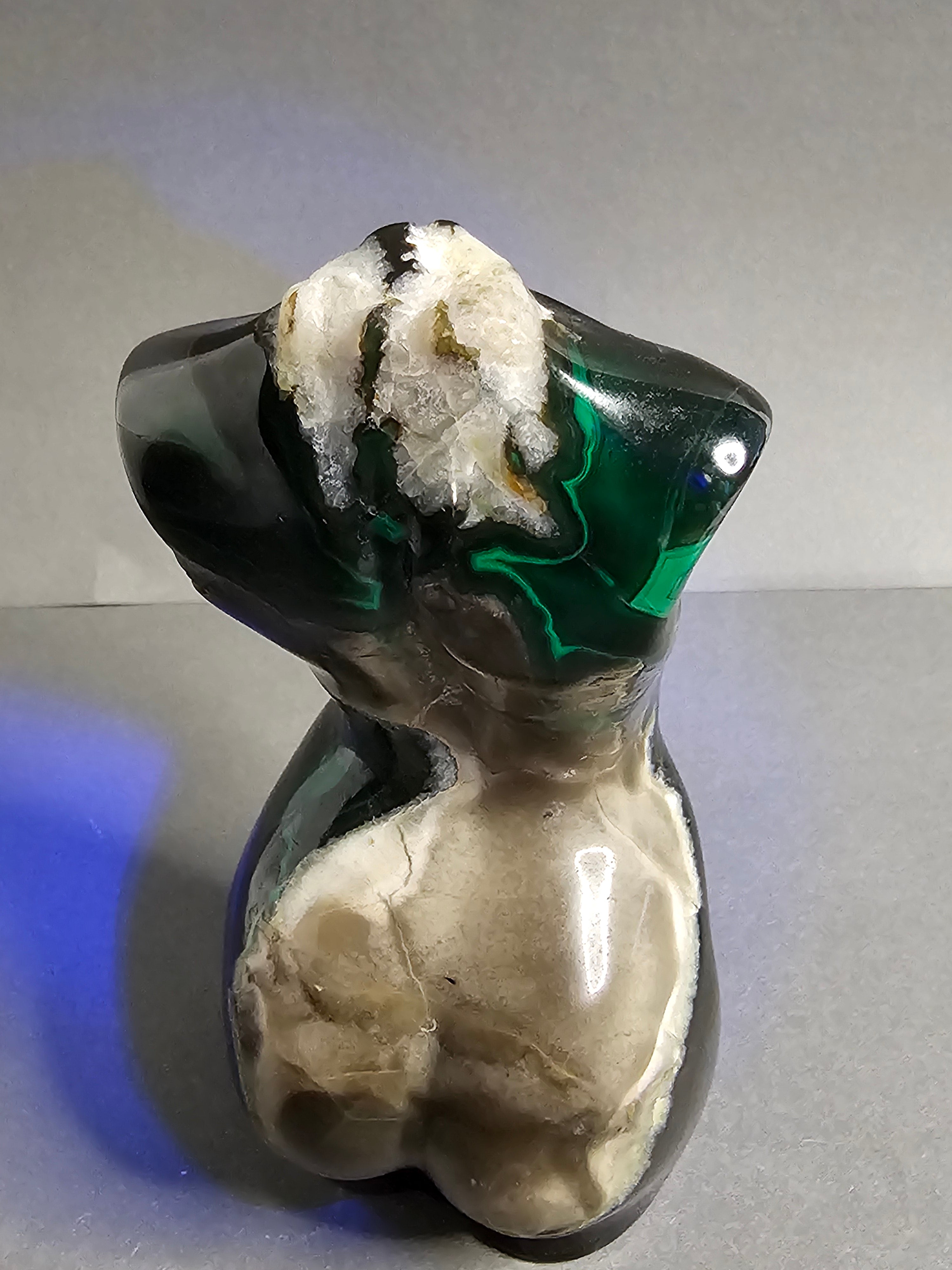 UV Reactive Volcano Agate Lady Body Carving – 4" Divine Feminine Crystal Figure