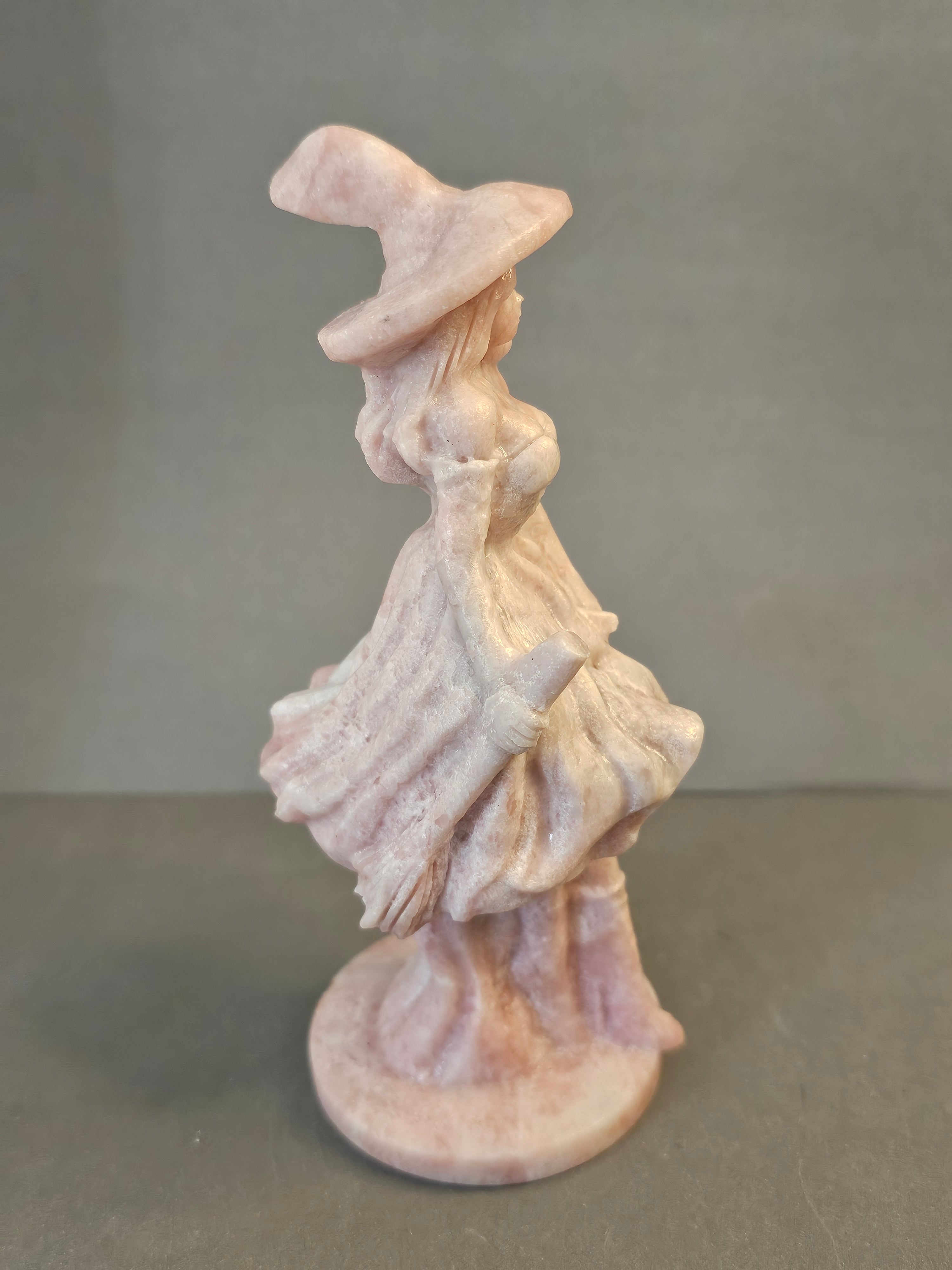 Witch with Broken Broom – Resilience & Heart Magic Crystal Carving | 6 Inches