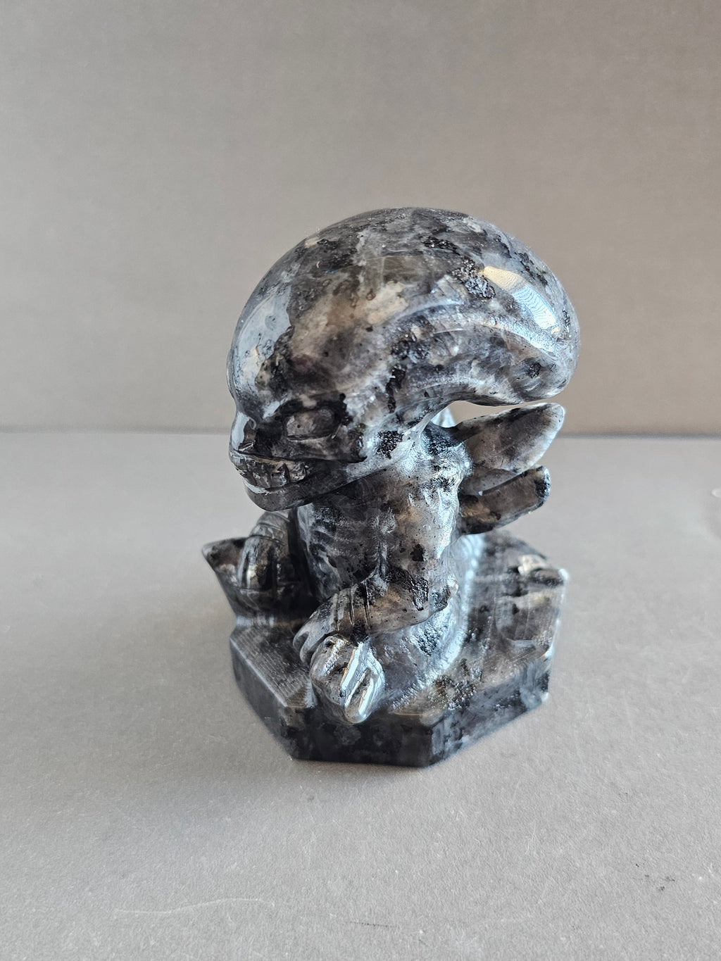 Xenomorph Alien Crystal Carving – Larvikite, Jasper, Aventurine, or Astrophyllite | 3 Inches