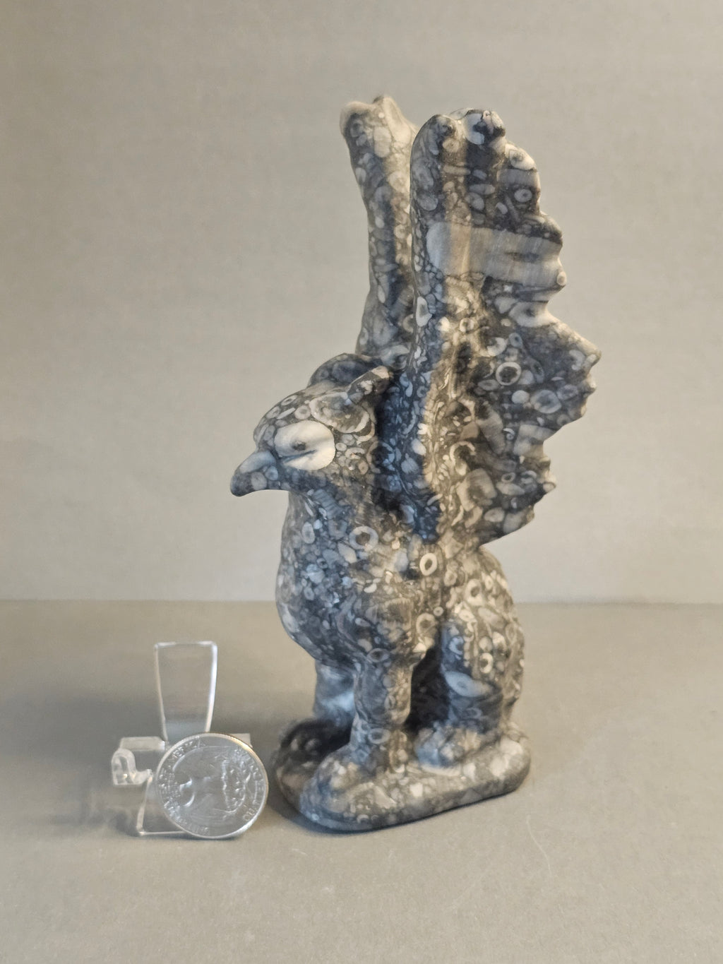 Crinoid Fossil Griffin – Ancient Earth Mythical Carving | 6 Inches