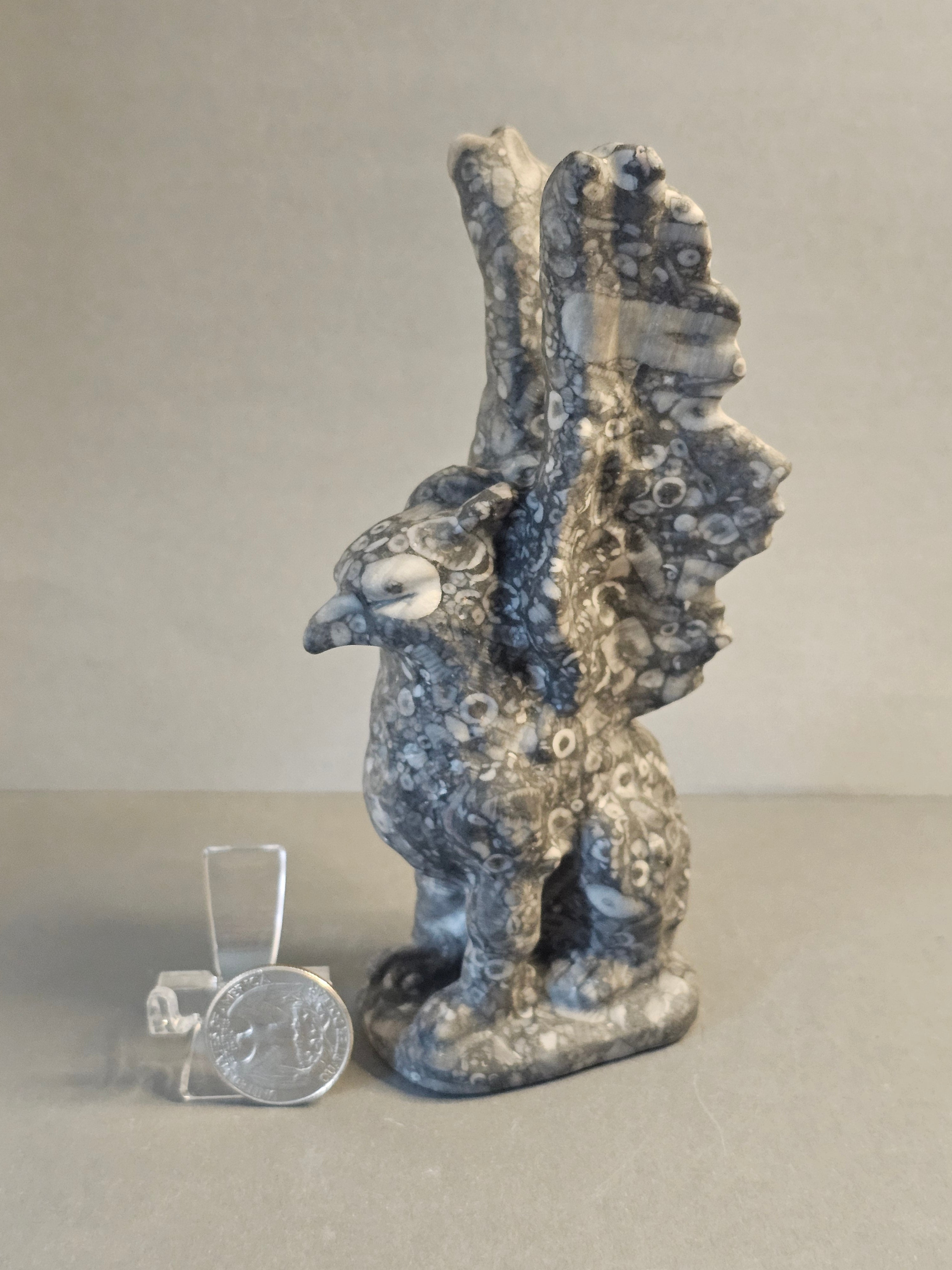 Crinoid Fossil Griffin – Ancient Earth Mythical Carving | 6 Inches