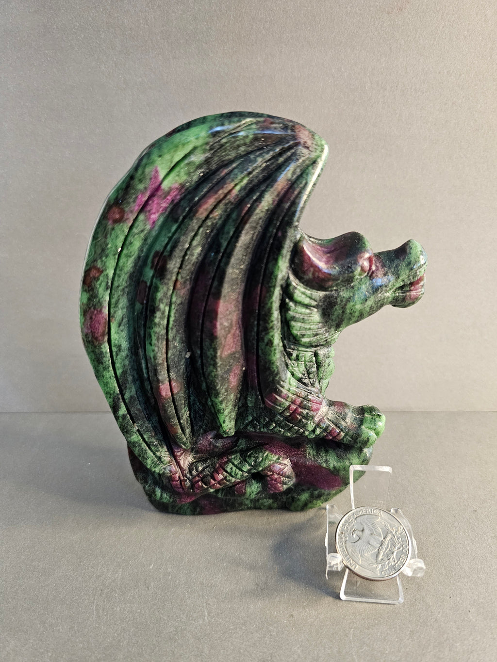 Ruby Zoisite Dragon – Passion & Growth Crystal Carving | 6 Inches Tall