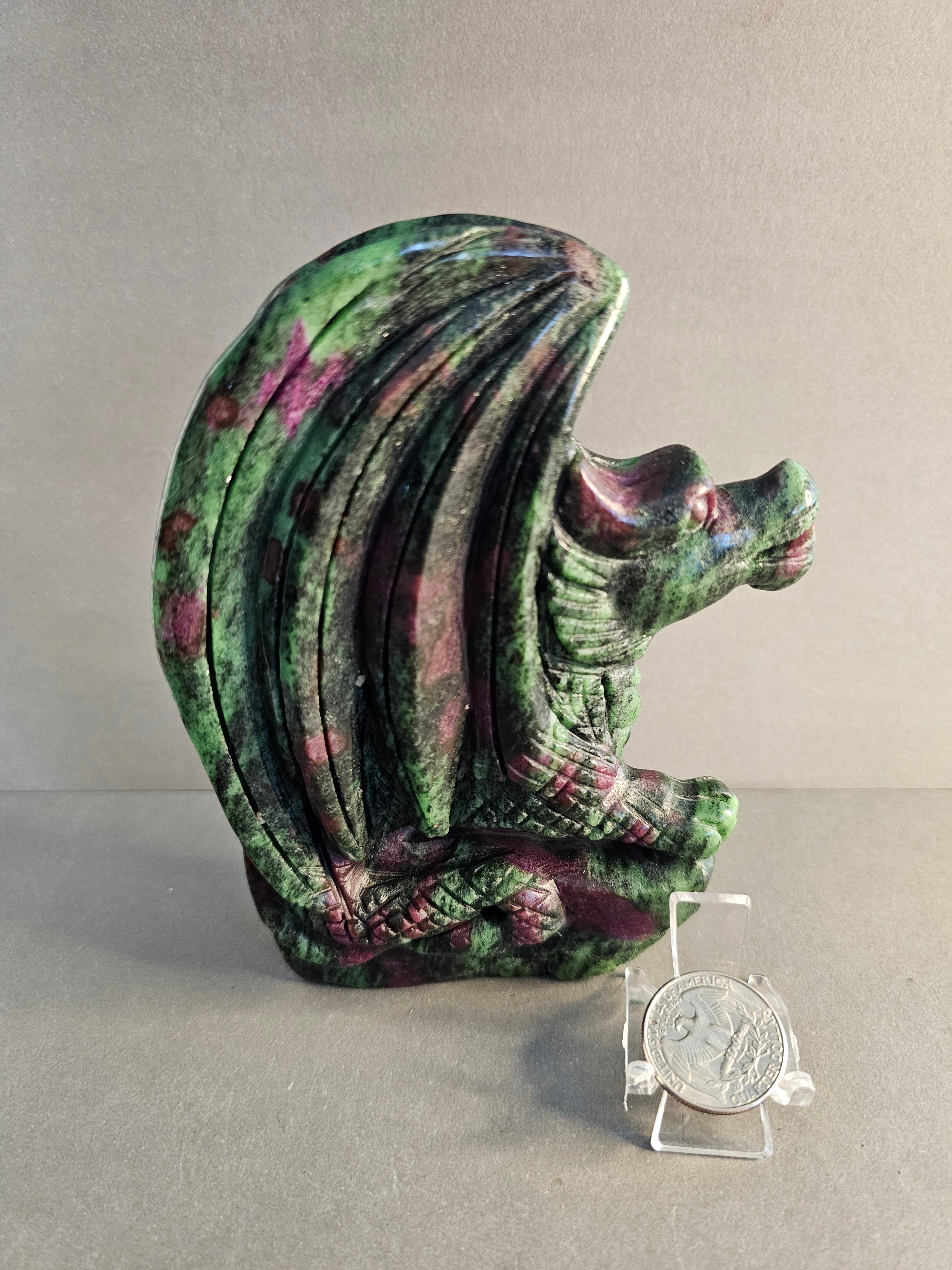 Ruby Zoisite Dragon – Passion & Growth Crystal Carving | 6 Inches Tall