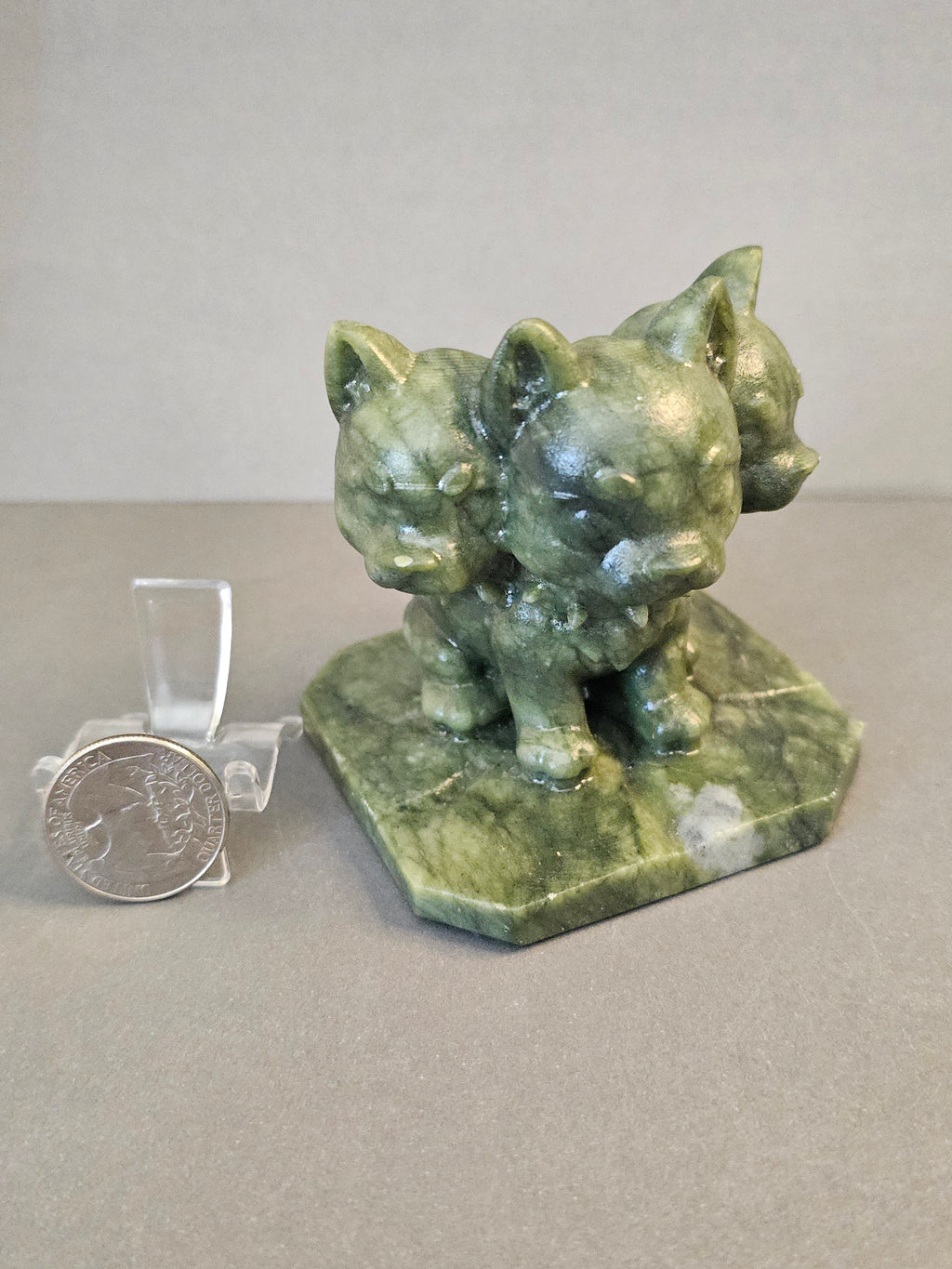 Jade Cerberus – Three-Headed Guardian Crystal Carving | 2.75 Inches