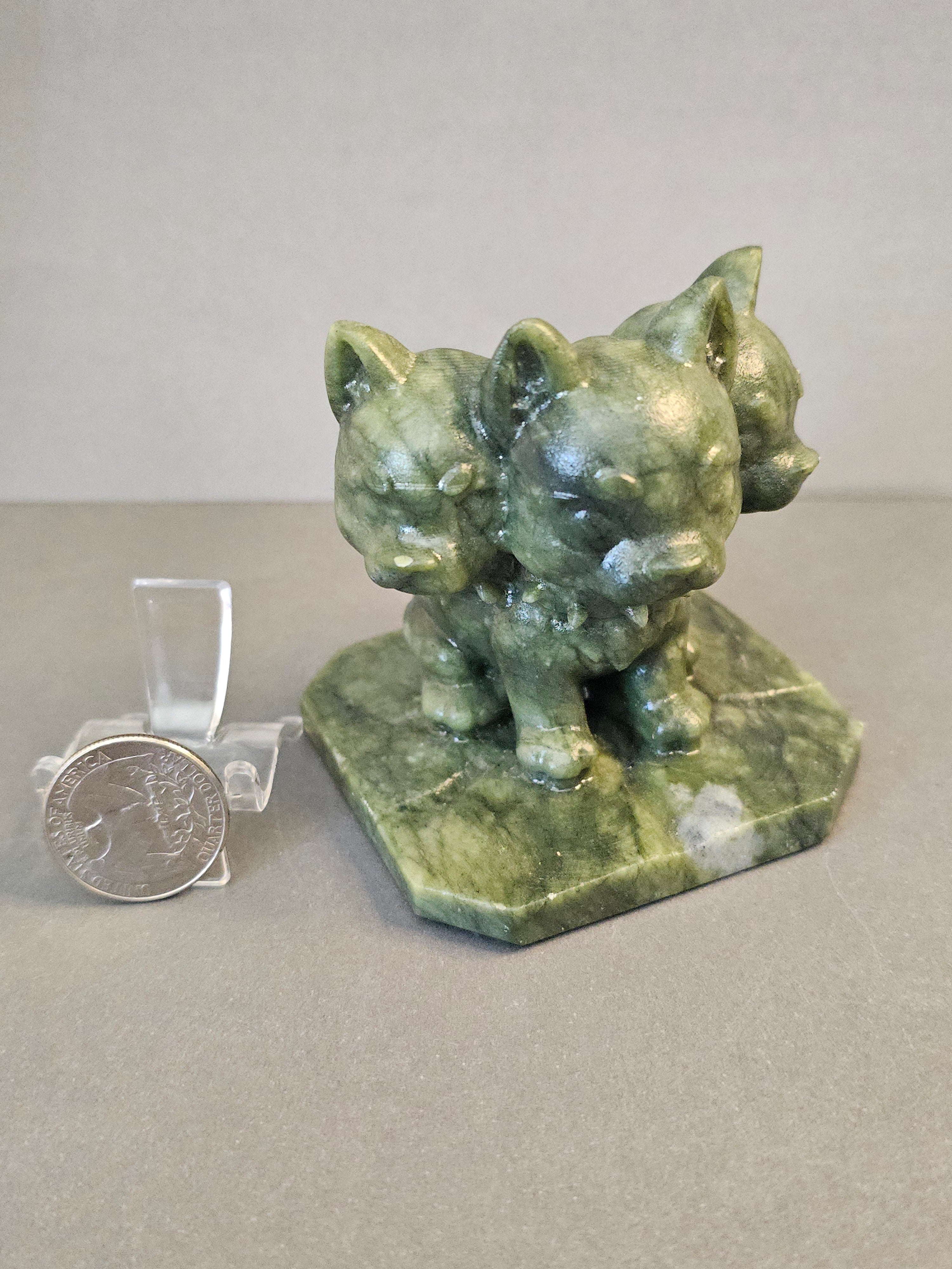 Jade Cerberus – Three-Headed Guardian Crystal Carving | 2.75 Inches