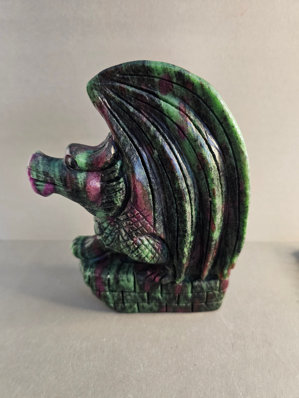 Ruby Zoisite Dragon – Passion & Growth Crystal Carving | 6 Inches Tall