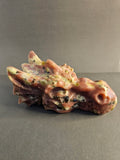 Peach Blossom Tourmaline Dragon Skull – Love, Strength & Transformation Crystal Carving | 6 Inches Long