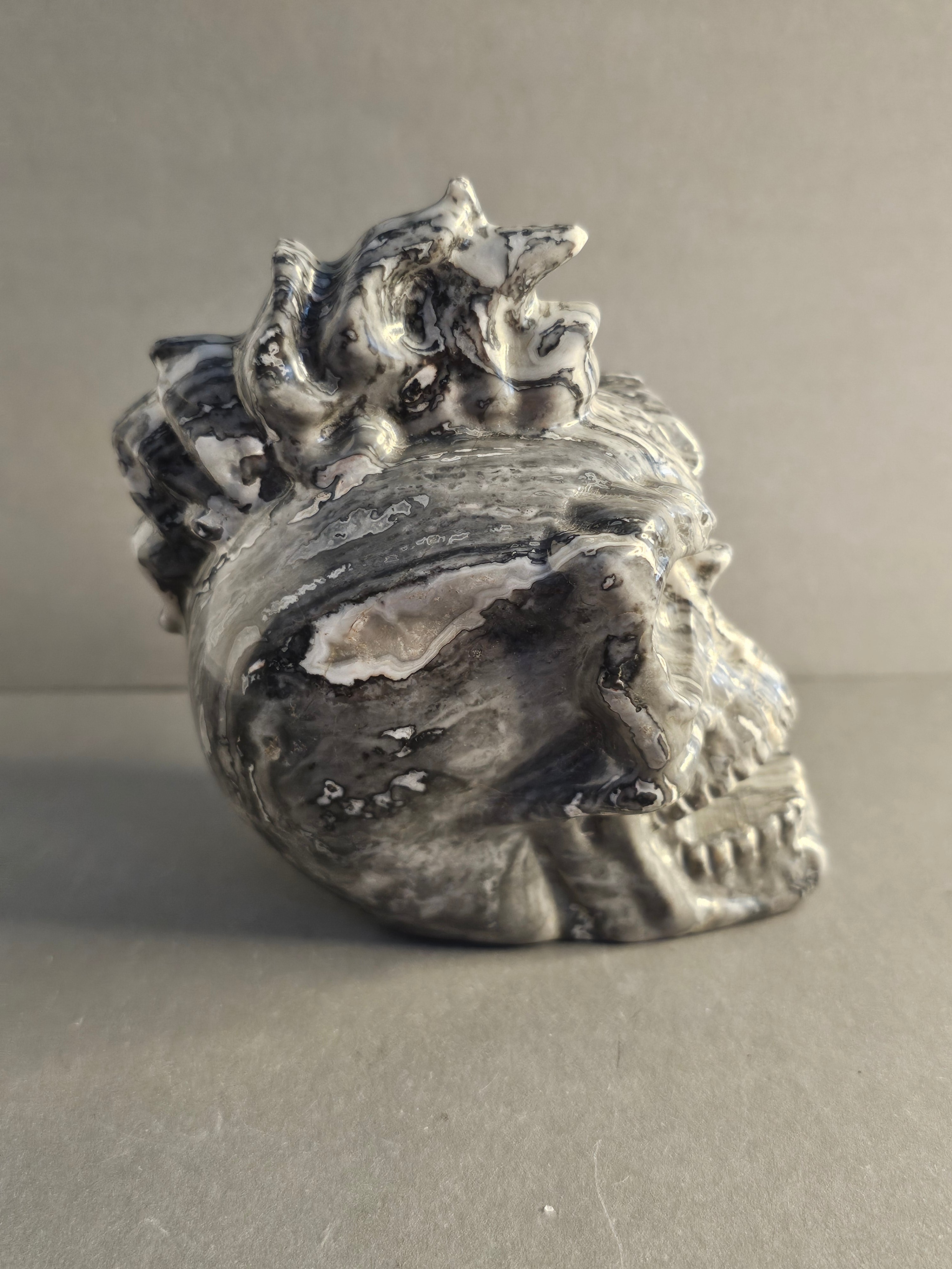 Picasso Jasper Skull with Mohawk – Grounding & Creative Energy Crystal Carving | 4 Inches