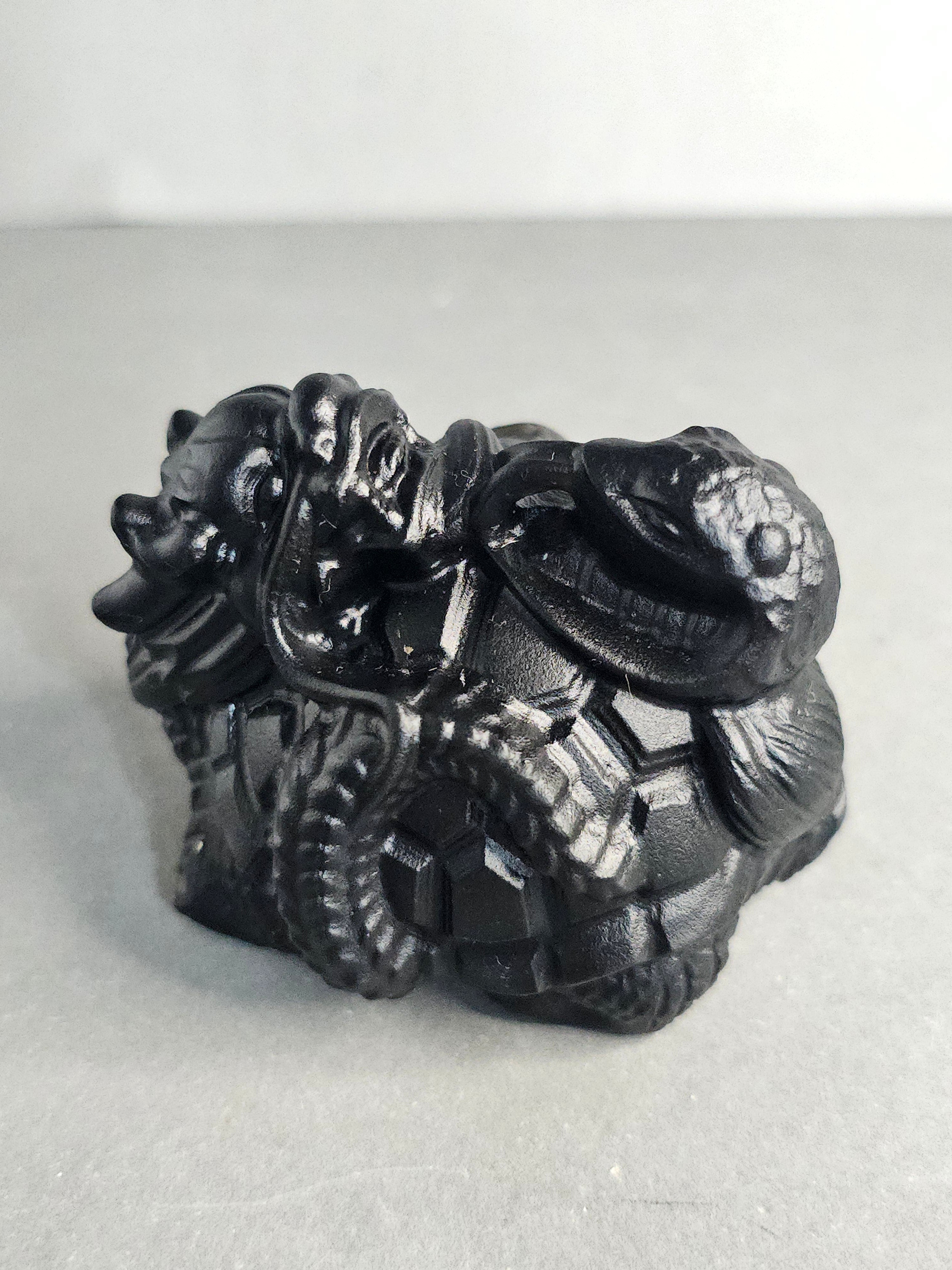 Obsidian Dragon Turtle with Snake – 2" Guardian Collector Carving