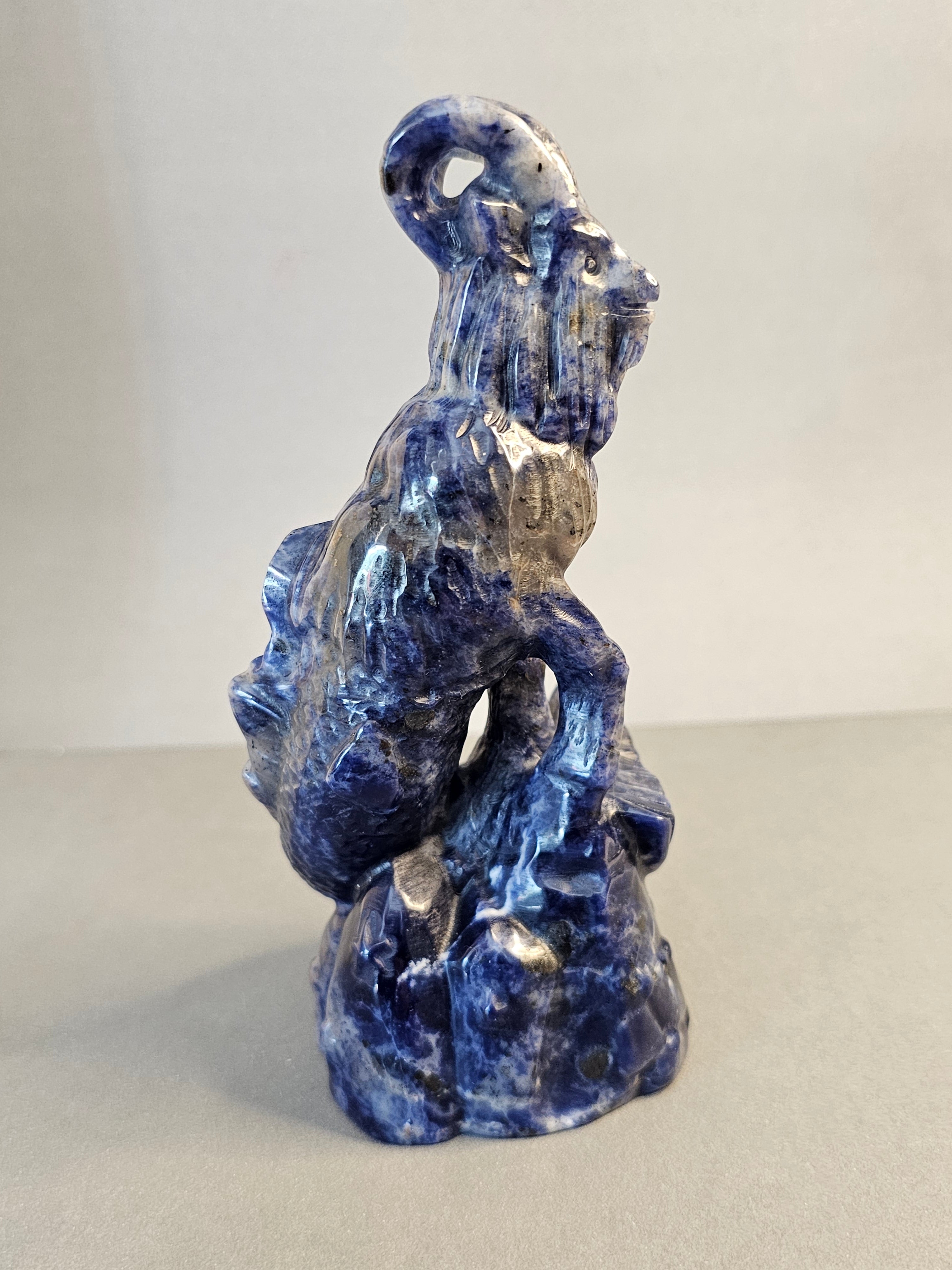 Sodalite Capricorn Carving – Zodiac Crystal Statement Piece | 6.5 Inches
