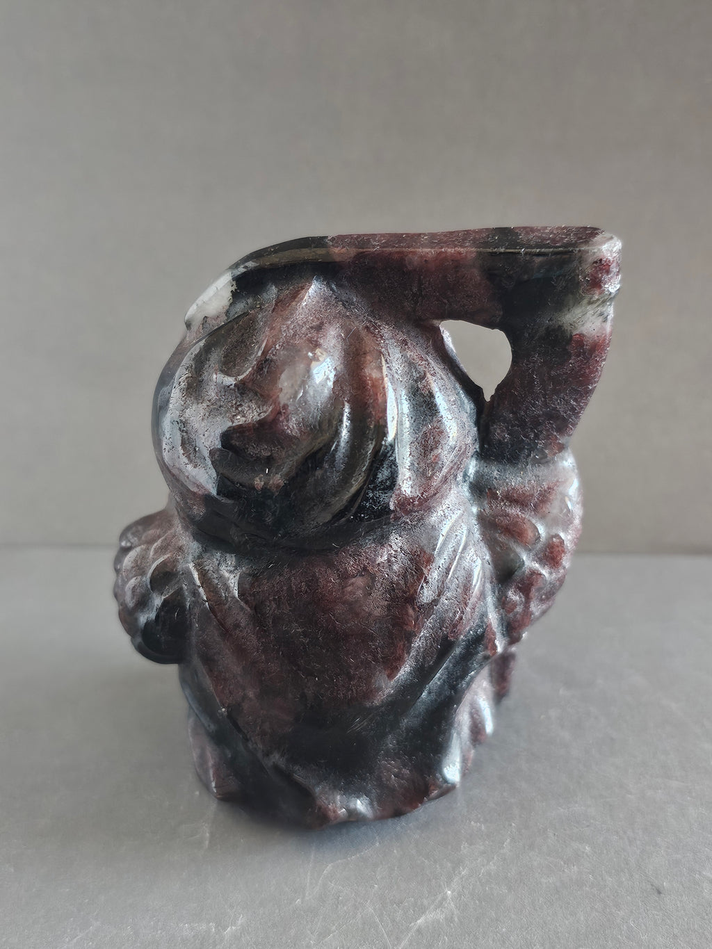 Garnet Astrophyllite Reaper Owl Carving – 3” Tall | Shadow Work, Transformation & Protection Crystal