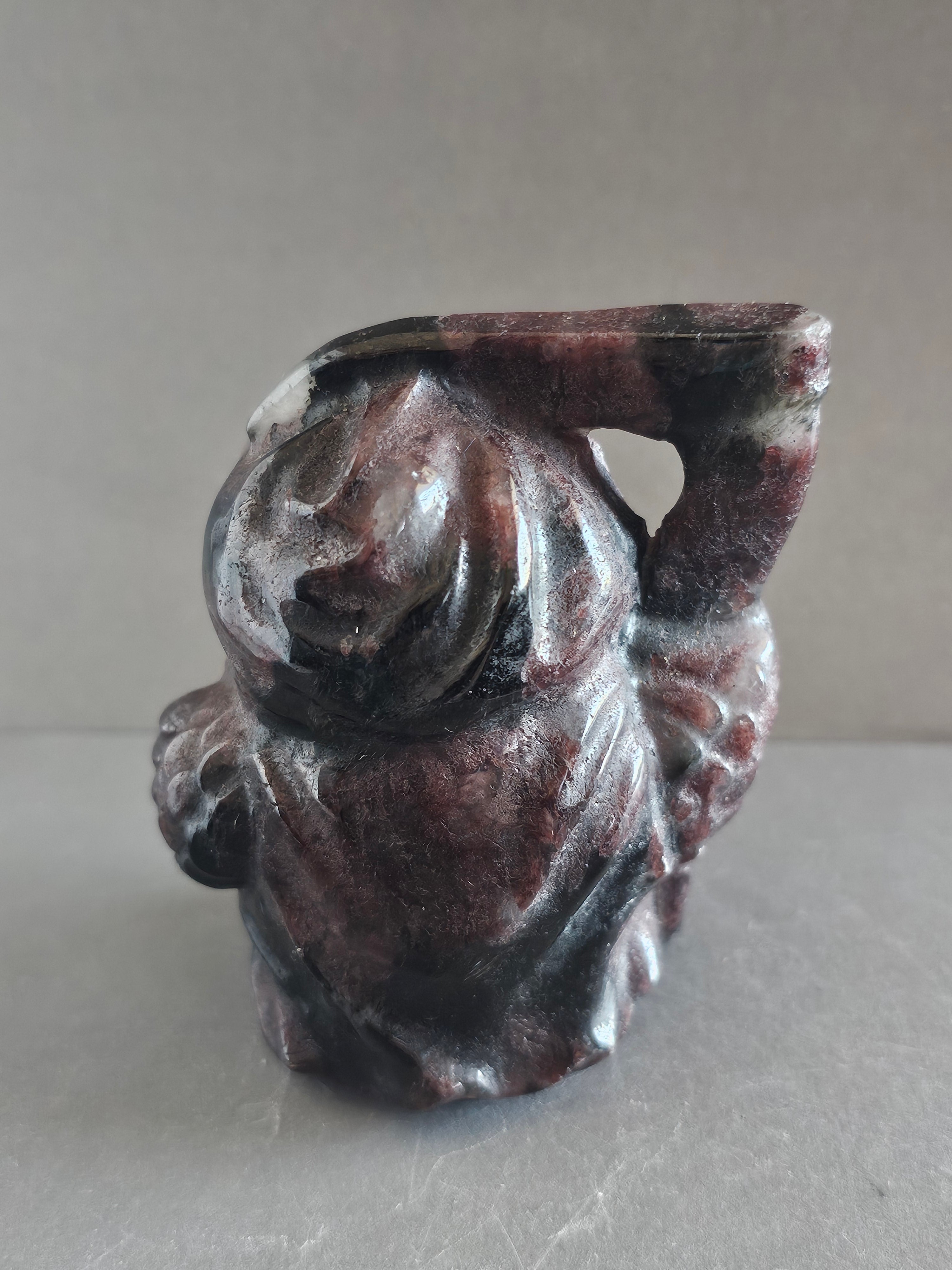 Garnet Astrophyllite Reaper Owl Carving – 3” Tall | Shadow Work, Transformation & Protection Crystal