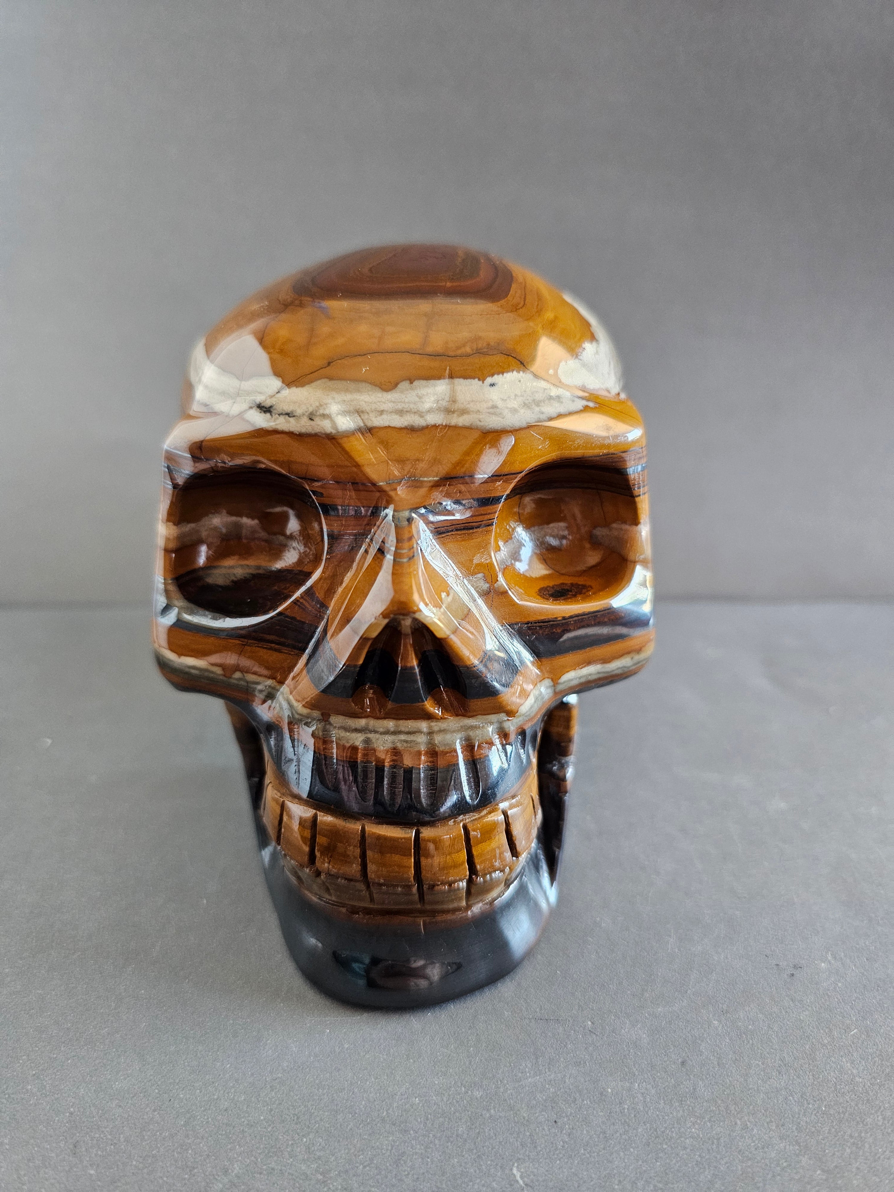 Tiger Iron Skull Carving – 4.5” Tall | Grounding, Strength & Protection Crystal Skull