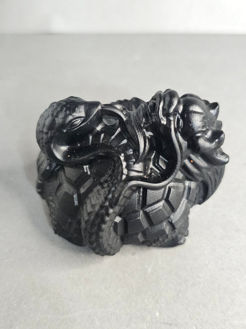 Obsidian Dragon Turtle with Snake – 2" Guardian Collector Carving
