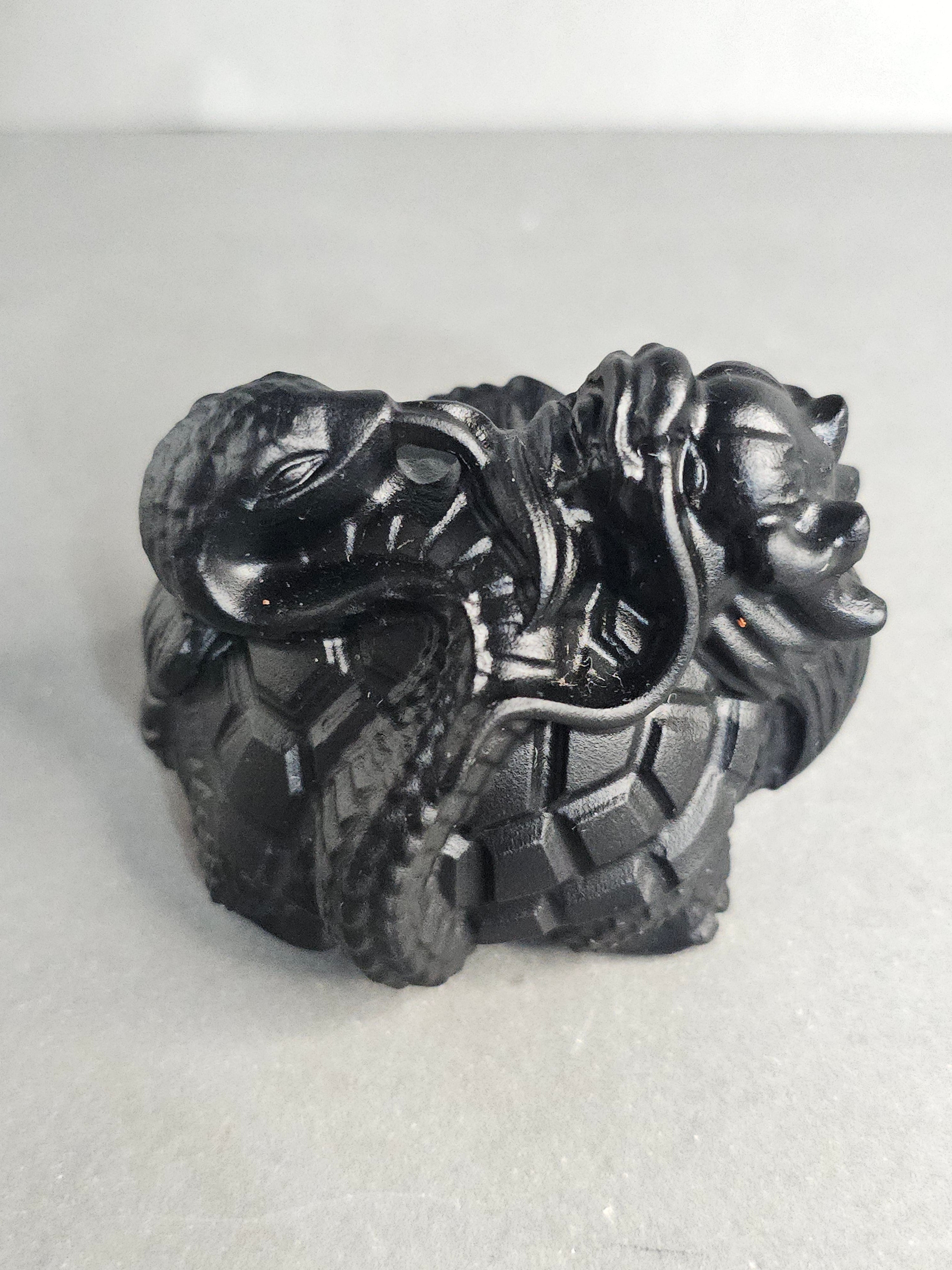 Obsidian Dragon Turtle with Snake – 2" Guardian Collector Carving