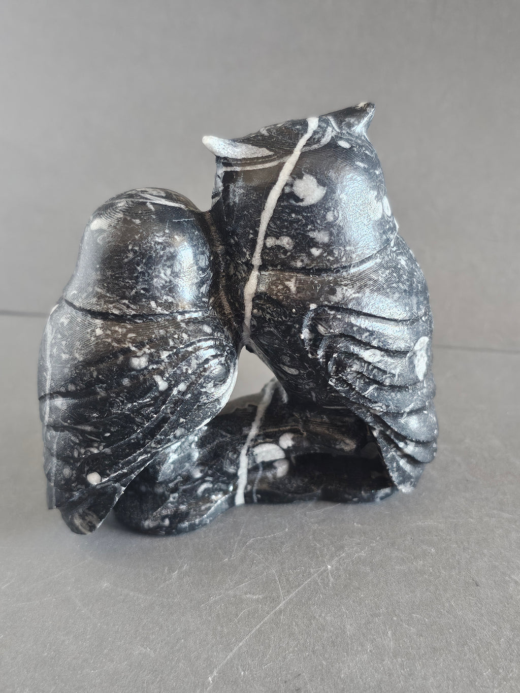 Fossil Jasper Owl Pair – 3” Tall | Love, Loyalty & Grounded Connection Crystal Carving