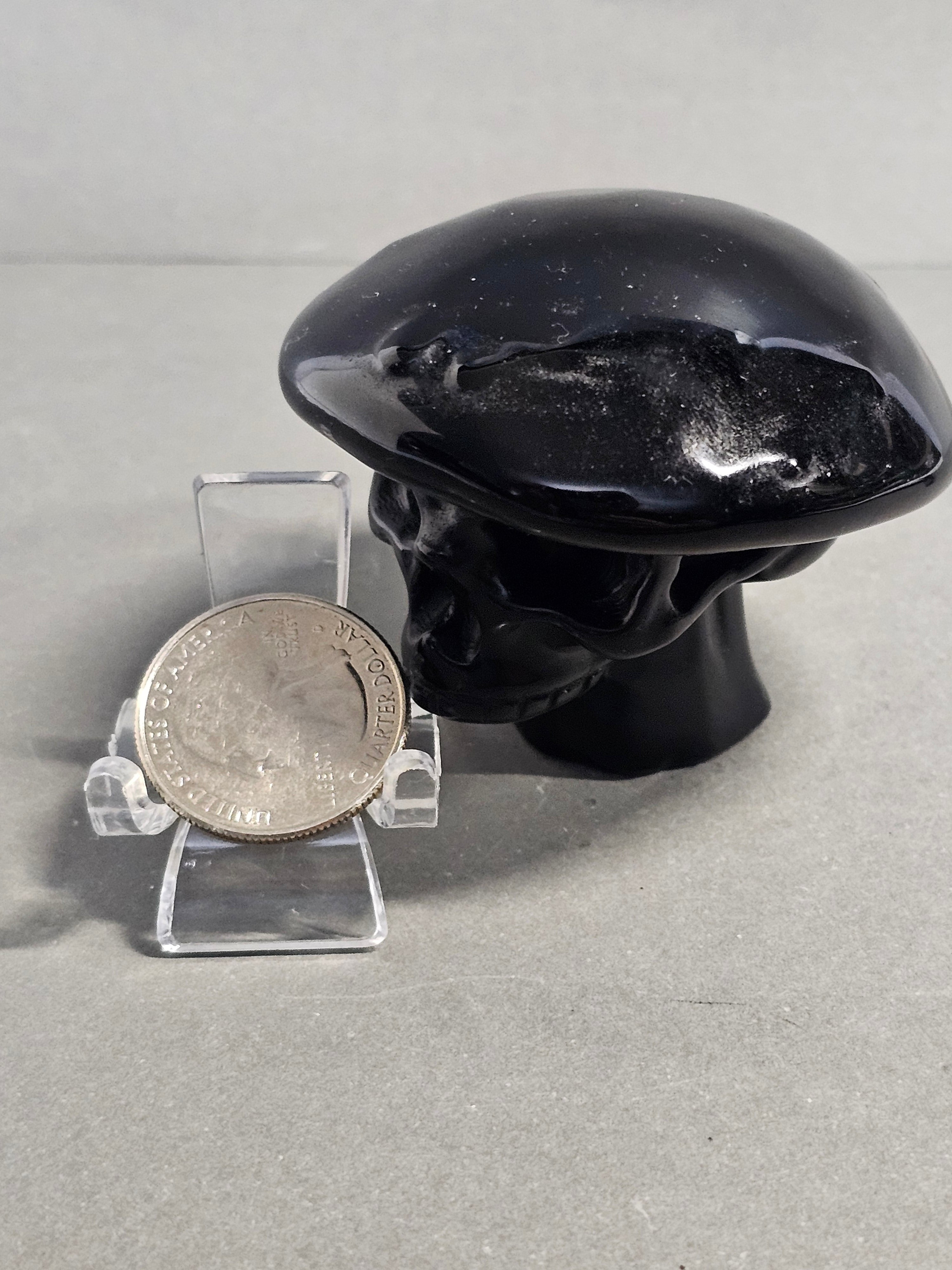 Obsidian Mushroom Skull Carving – 2 Inch Gothic Crystal Figurine