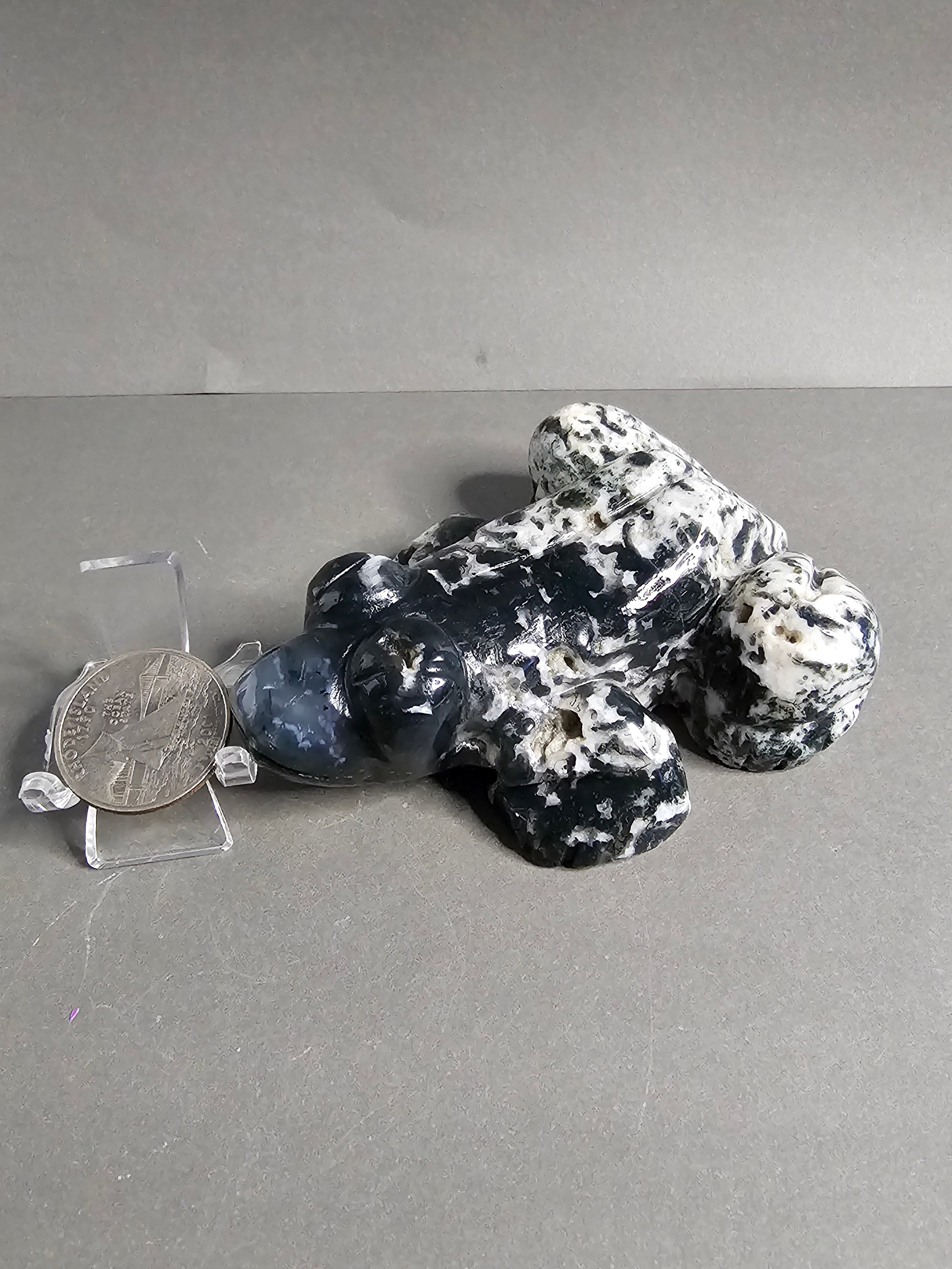 Moss Agate Frog Carving – 3.5" Crystal Frog Figurine