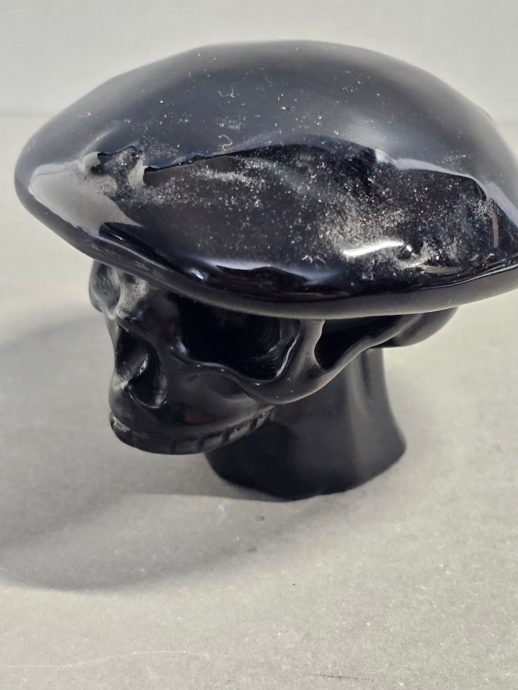 Obsidian Mushroom Skull Carving – 2 Inch Gothic Crystal Figurine