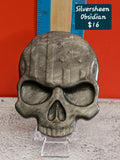 Silver Sheen Obsidian Skull with American Flag – Protection & Reflection Crystal Display