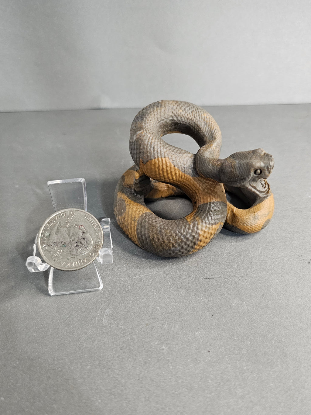 Rattlesnake Strike Pose Carving – Leopard Jasper or Orange & Brown Jade – 2" Crystal Collector Piece