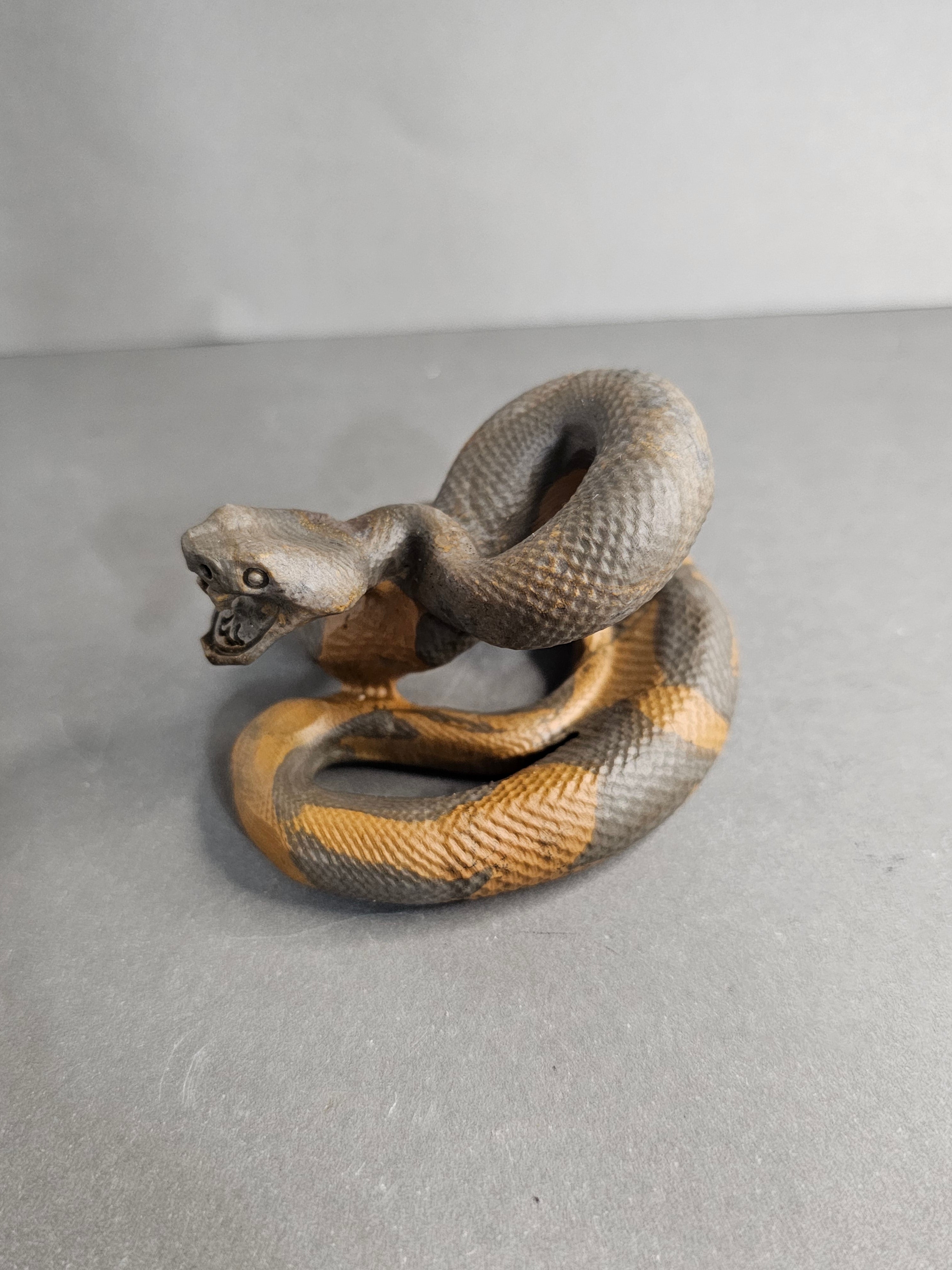Rattlesnake Strike Pose Carving – Leopard Jasper or Orange & Brown Jade – 2" Crystal Collector Piece