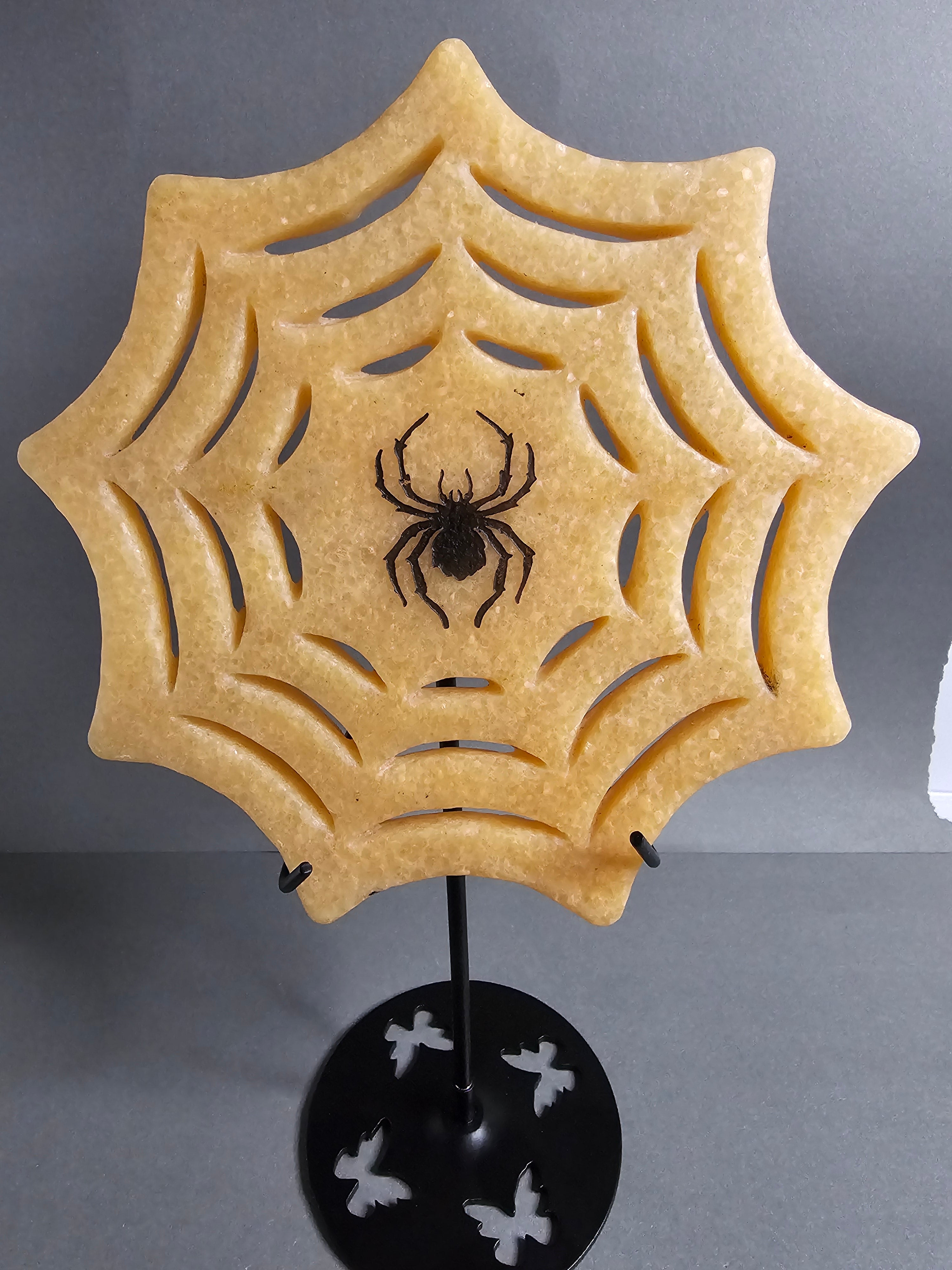 Sunstone Spider Web on Stand with Engraved Spider – 6" Statement Carving