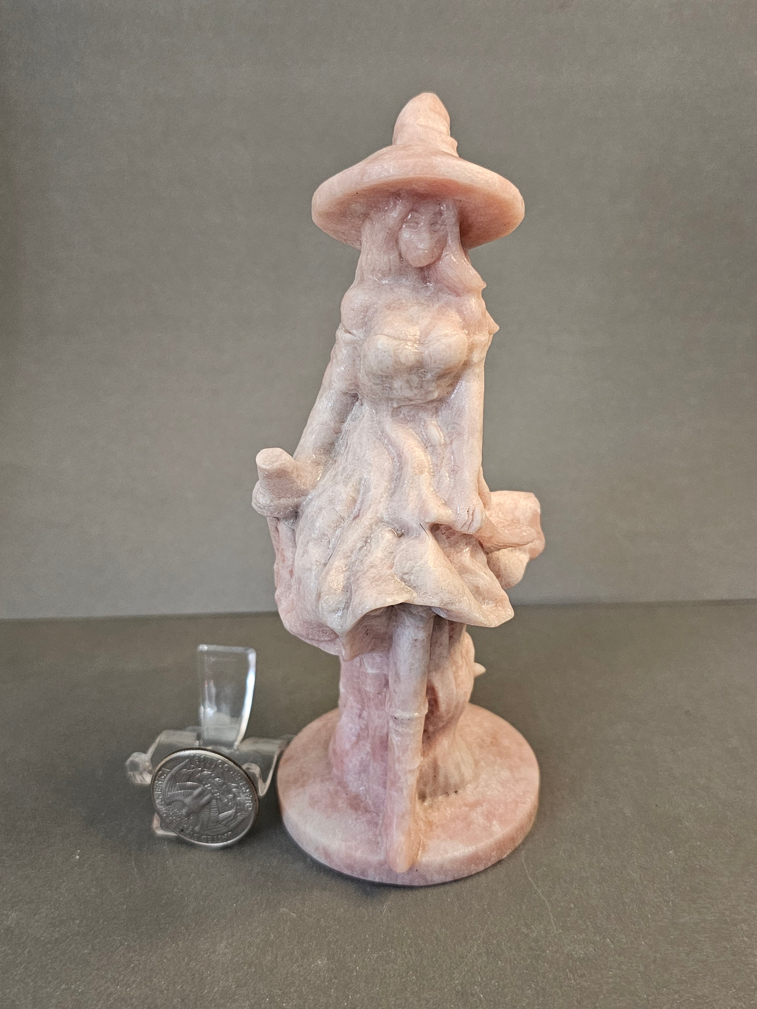 Witch with Broken Broom – Resilience & Heart Magic Crystal Carving | 6 Inches