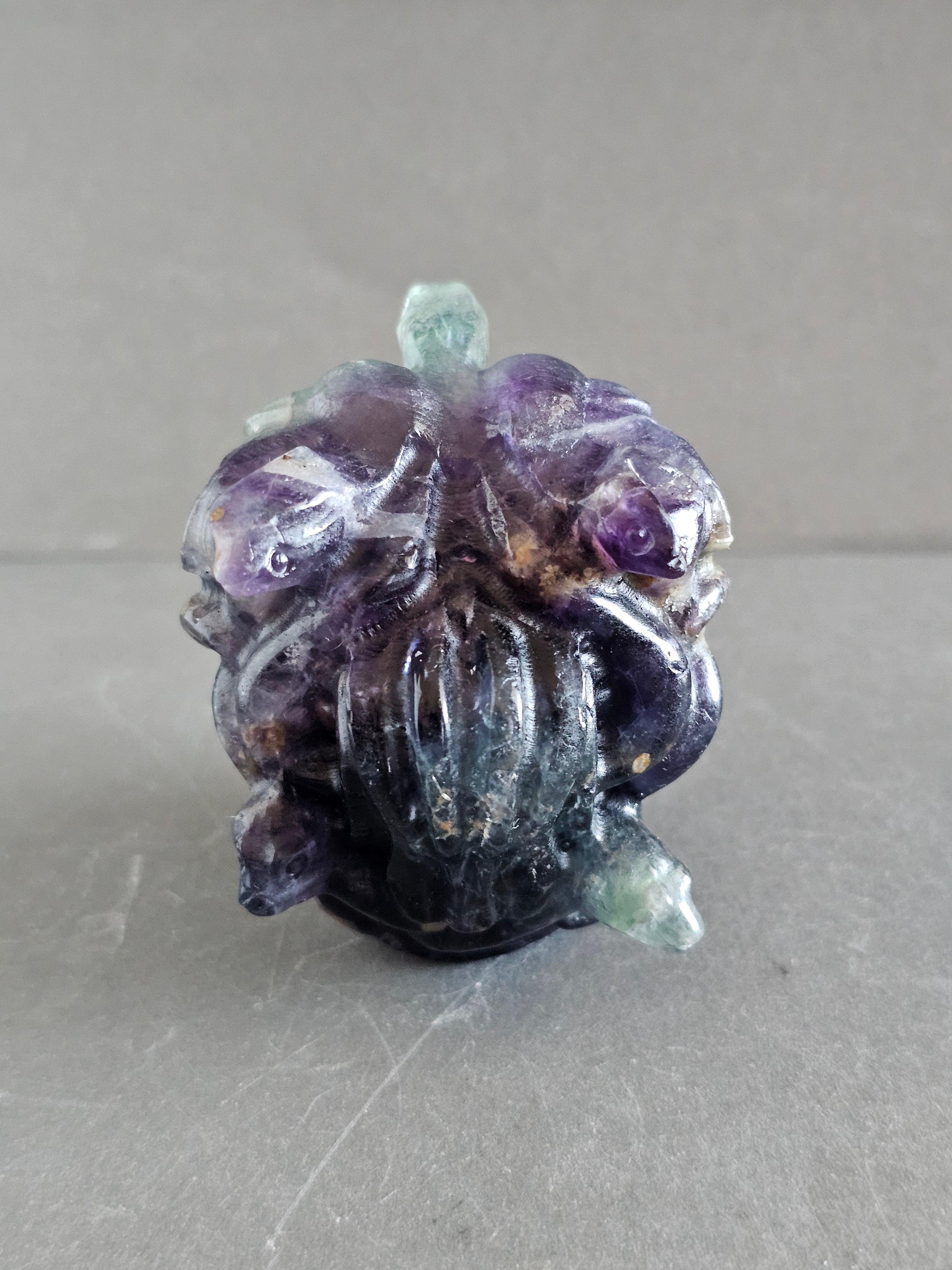 Medusa Head Crystal Carving – 3” Tall | Available in Fluorite, Larvikite & Garnet Astrophyllite