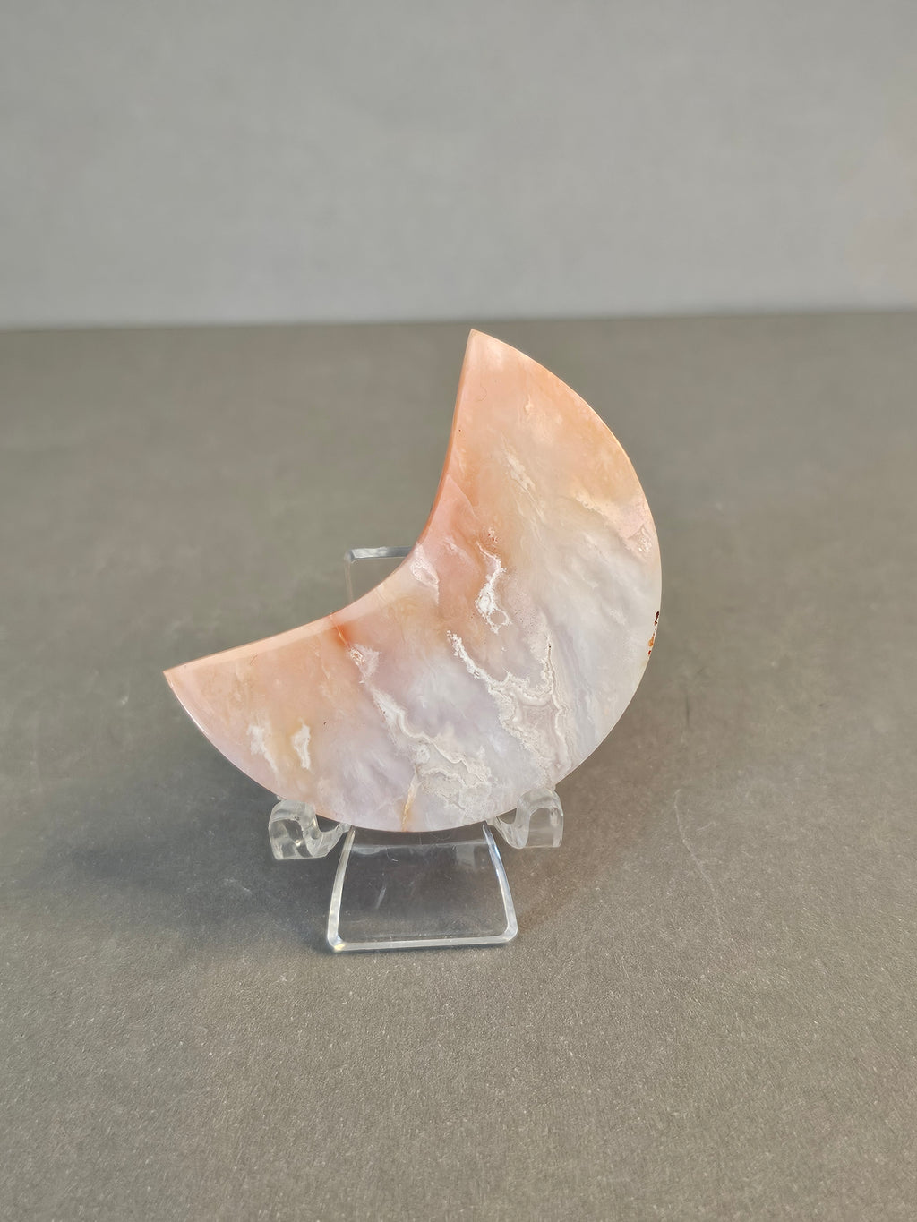 Orange Plume Agate Moon – Lunar Fire Crystal on Stand | 2 Inches