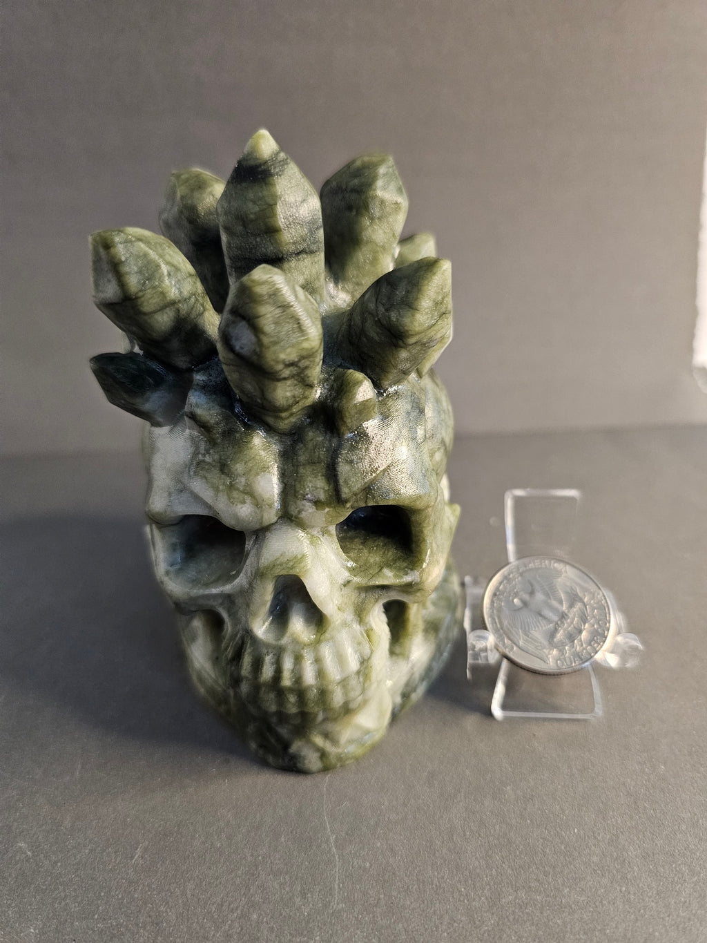 Yushu Jade Skull with Cluster Points – Growth & Wisdom Crystal Carving | 4 Inches