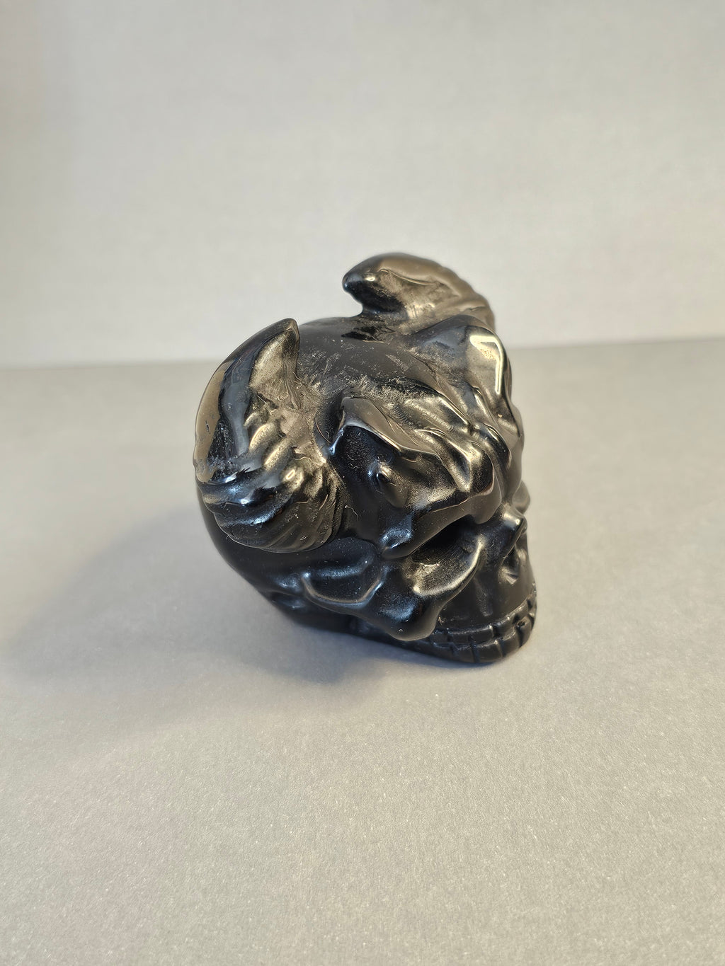 Obsidian Skull with Horns – Dark Protective Crystal Carving | 2.25 Inches