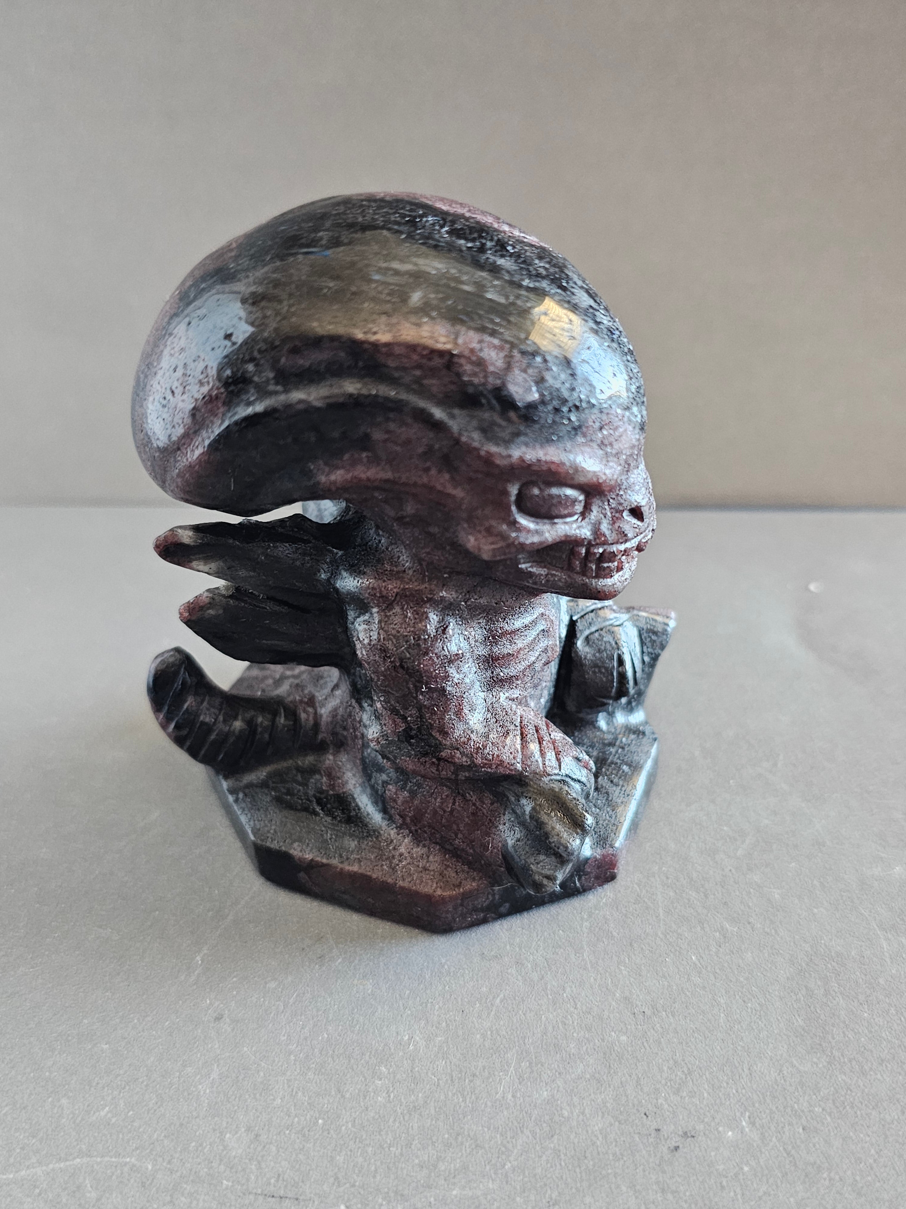 Xenomorph Alien Crystal Carving – Larvikite, Jasper, Aventurine, or Astrophyllite | 3 Inches