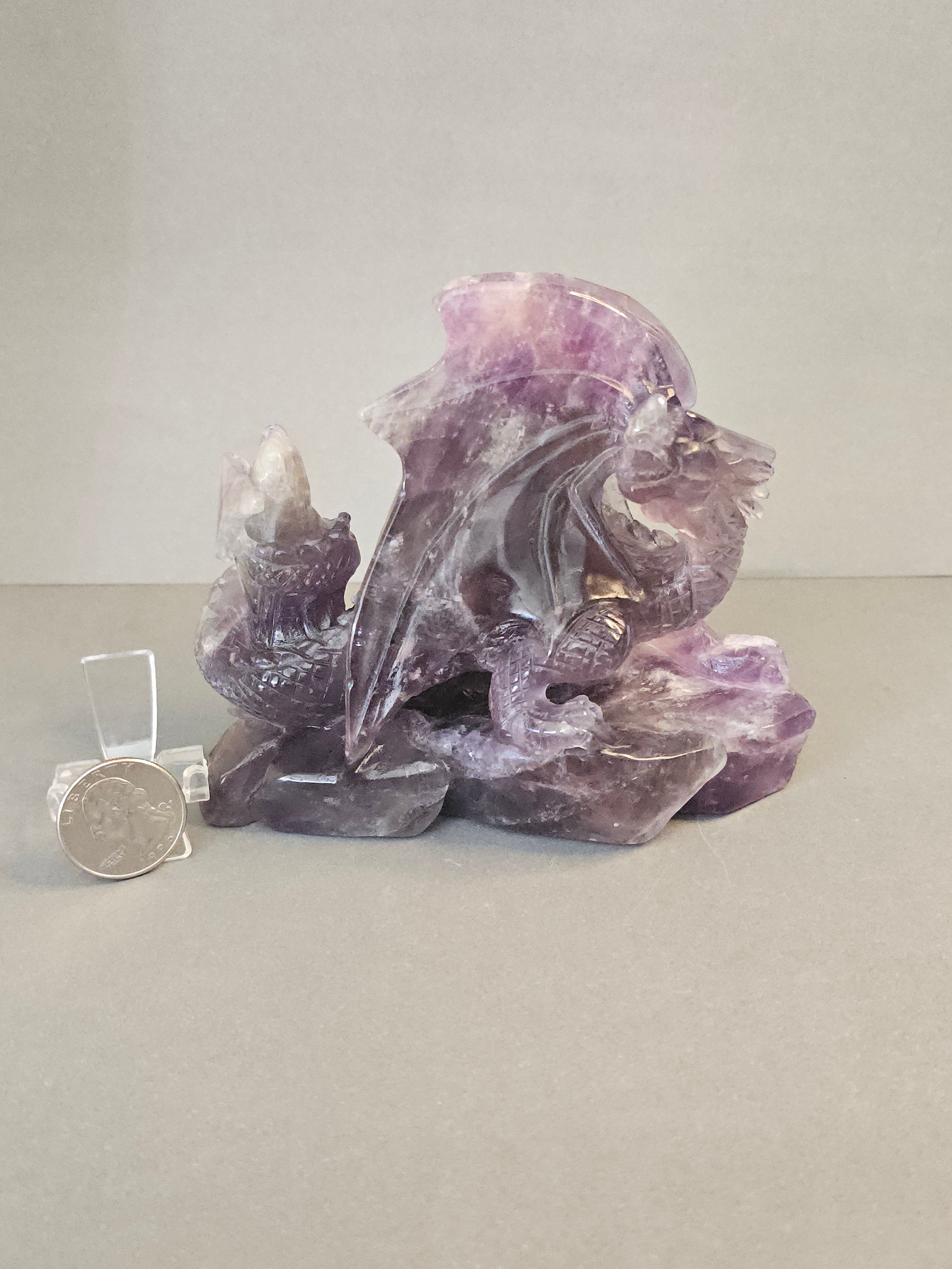 Amethyst Dragon – Intuition & Guardian Crystal Carving | 4.5 Inches Wide