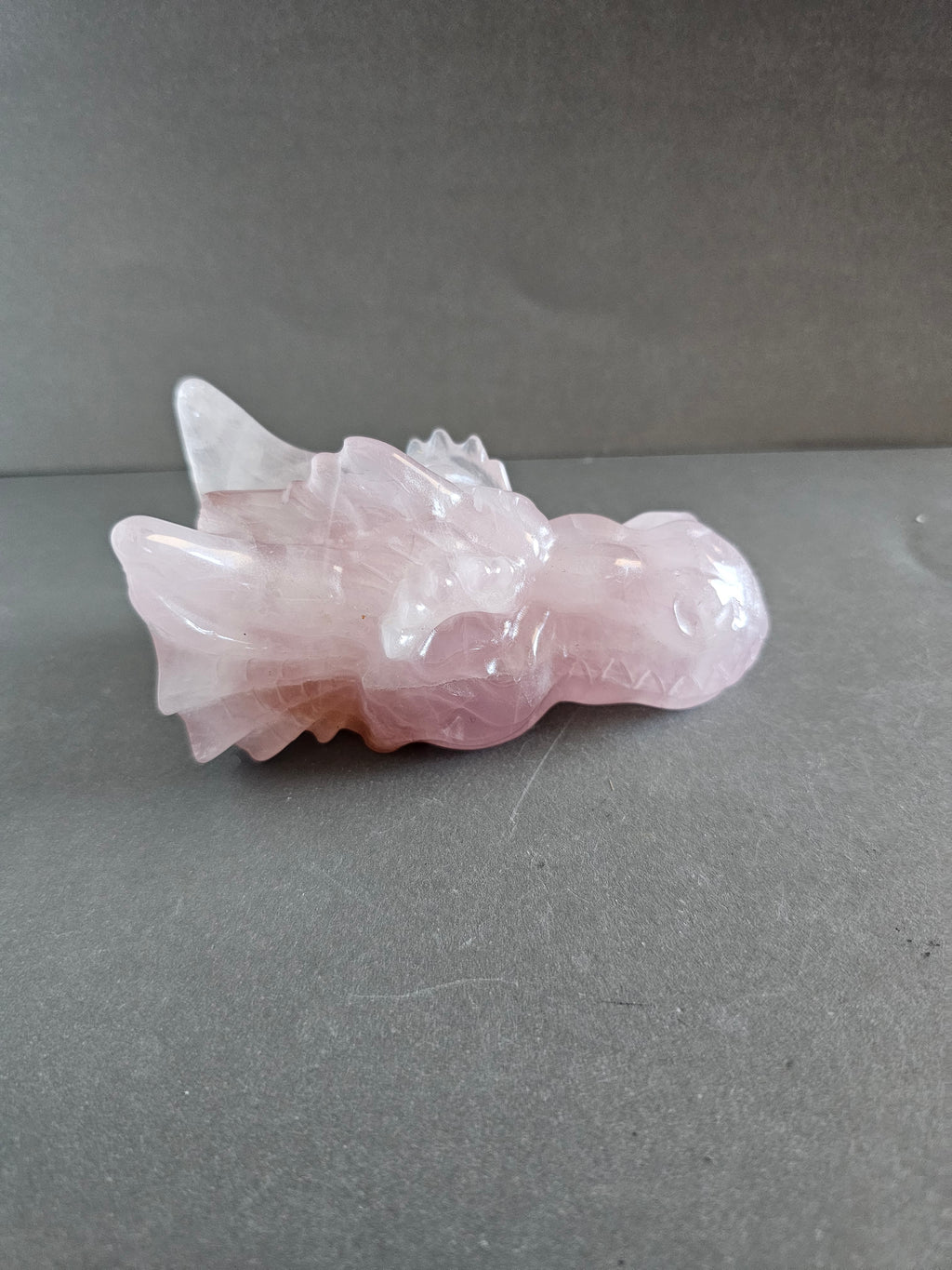 Rose Quartz Dragon Skull – Love & Transformation Crystal Carving | 4 Inches