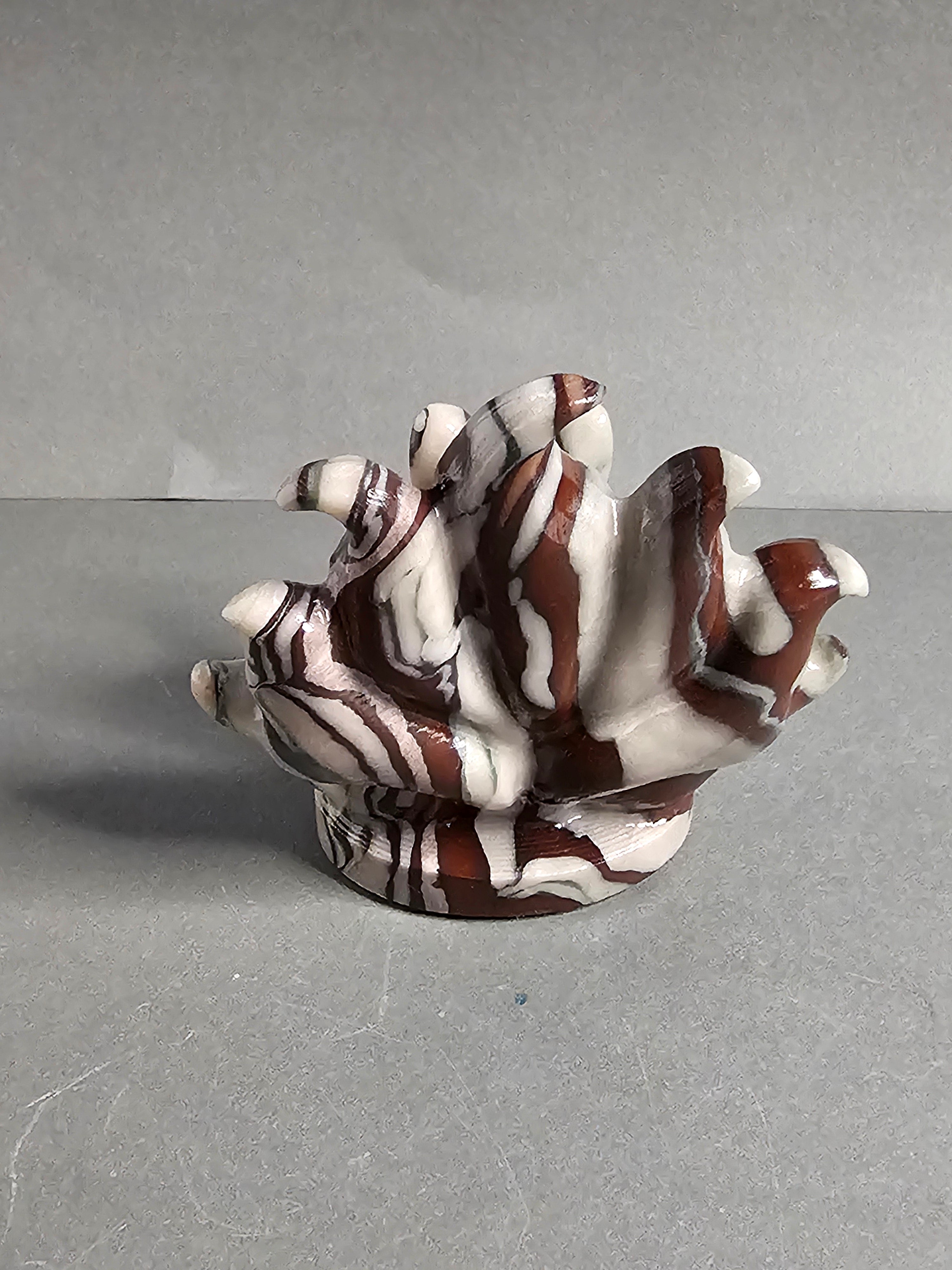 Brown Zebra Jade Nine-Tailed Fox Carving – 2.75" Mythical Spirit Figure