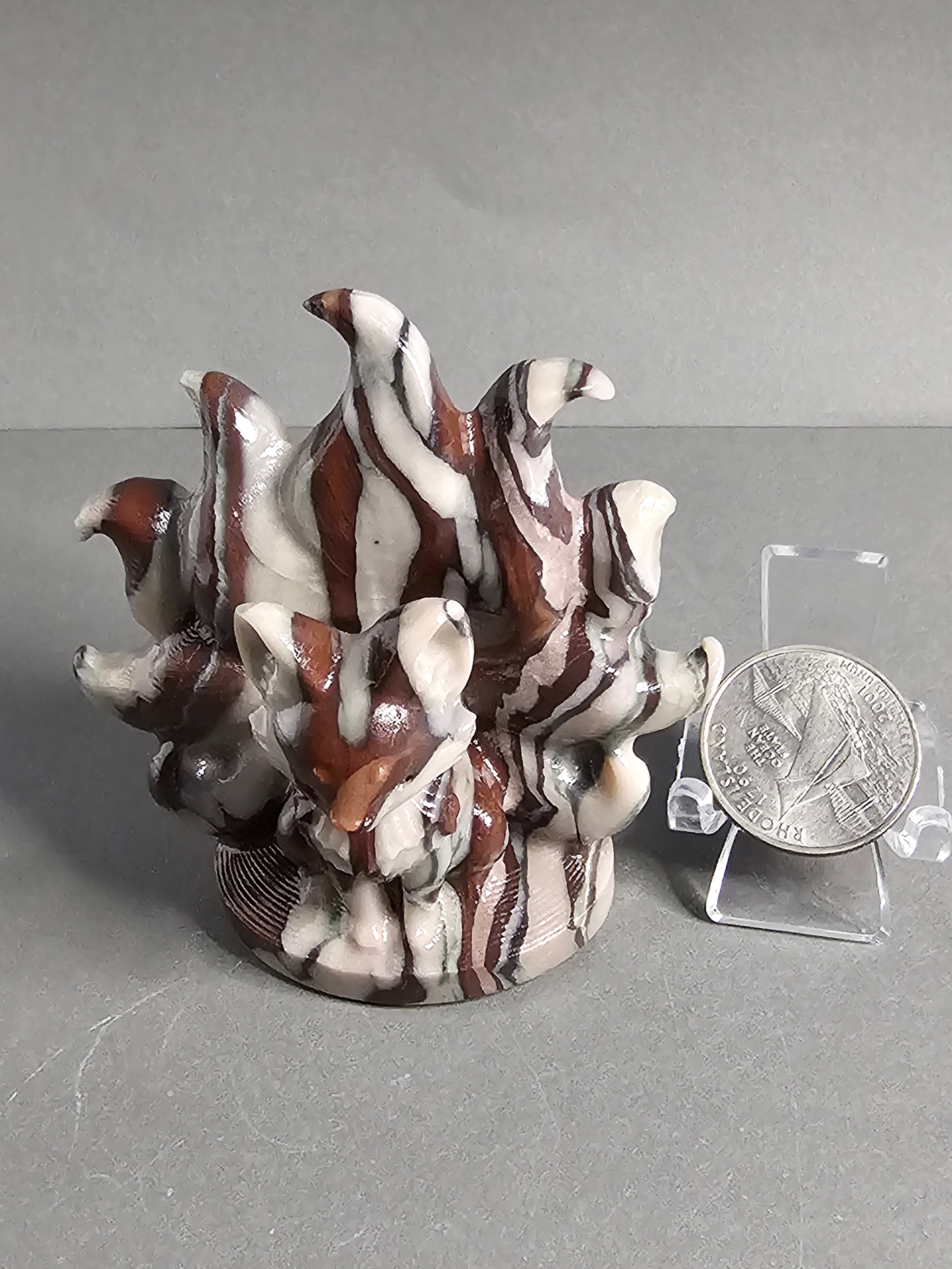 Brown Zebra Jade Nine-Tailed Fox Carving – 2.75" Mythical Spirit Figure