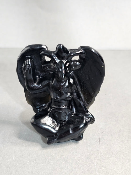 Baphomet Carving – Labradorite, Obsidian, or Emberlite | Protection & Shadow Work Crystal
