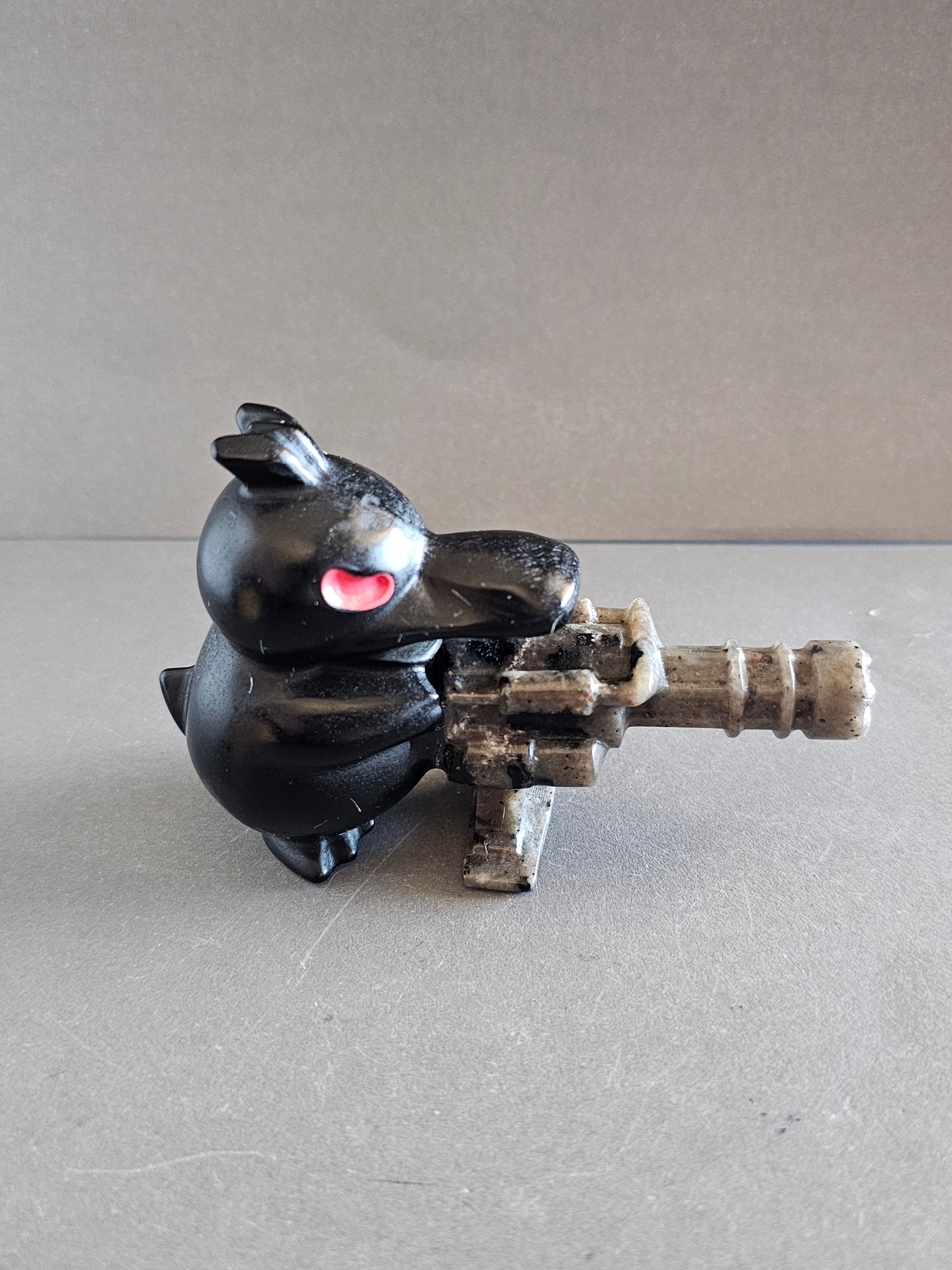 Duck with Machine Gun – Novelty Crystal Carving | Calcite & Obsidian Options | 2.25 Inches