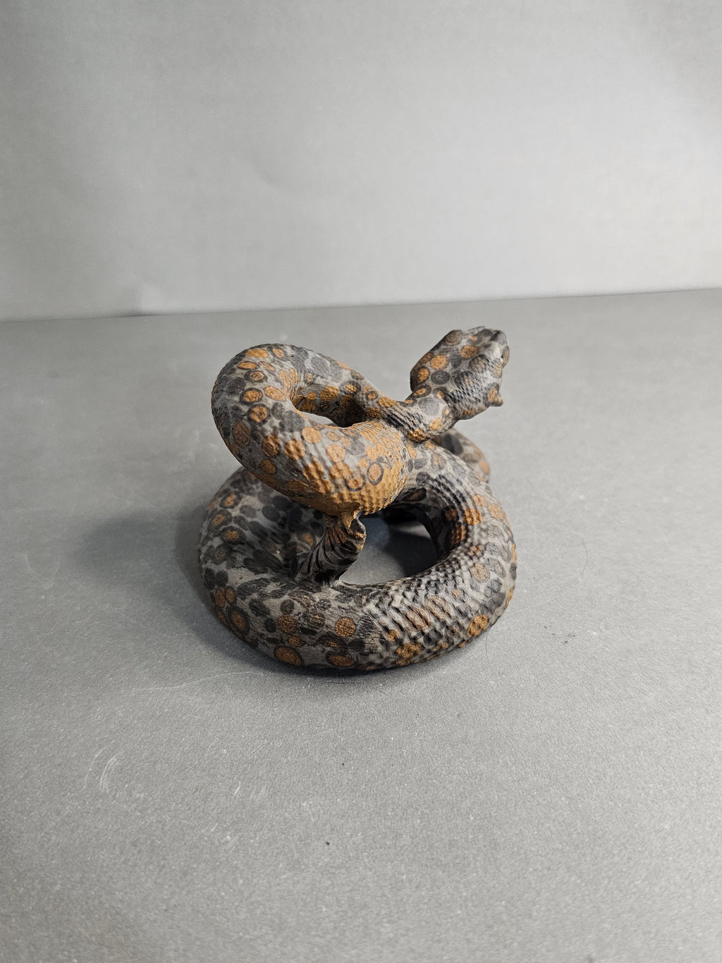 Rattlesnake Strike Pose Carving – Leopard Jasper or Orange & Brown Jade – 2" Crystal Collector Piece