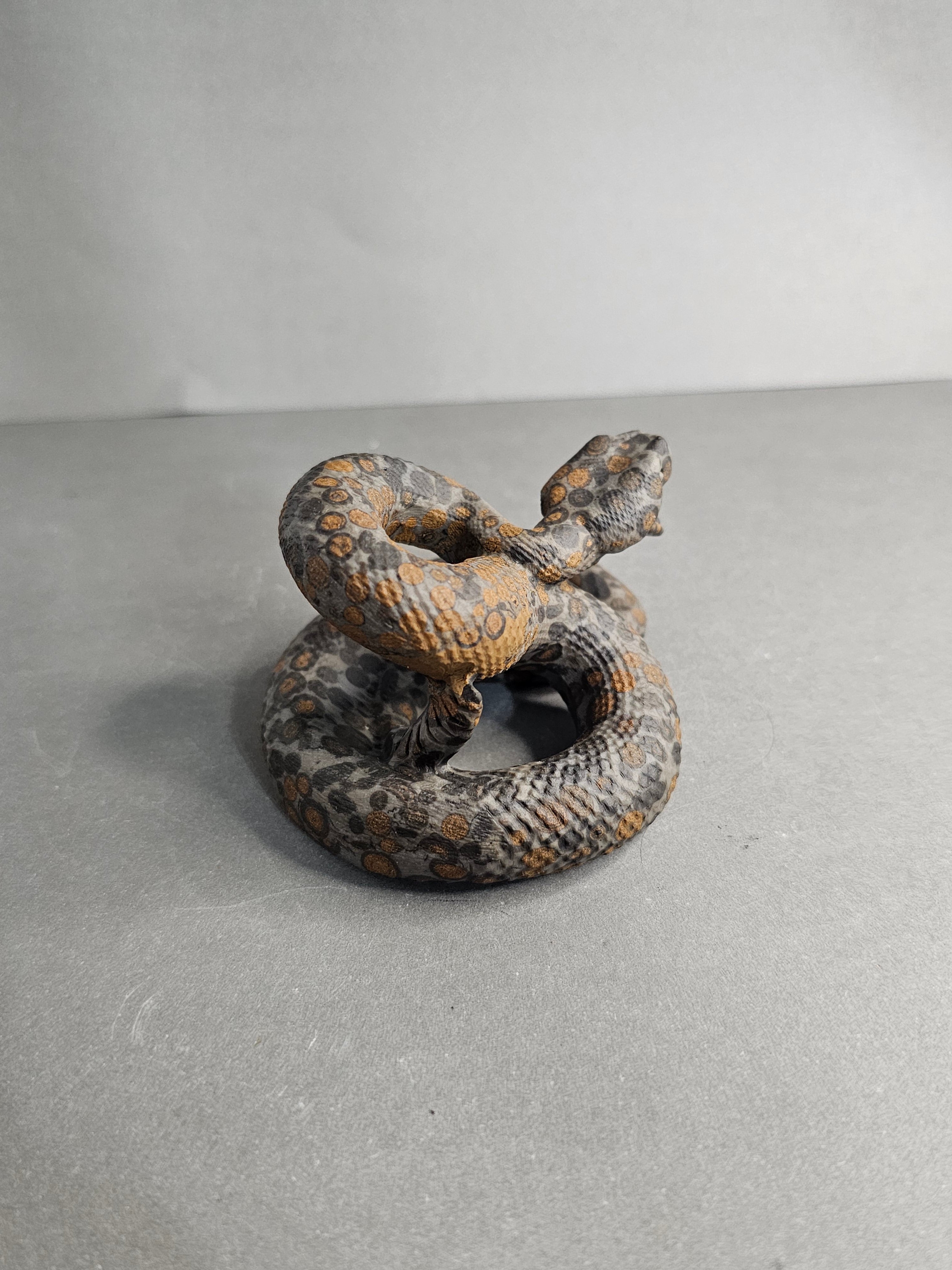Rattlesnake Strike Pose Carving – Leopard Jasper or Orange & Brown Jade – 2" Crystal Collector Piece