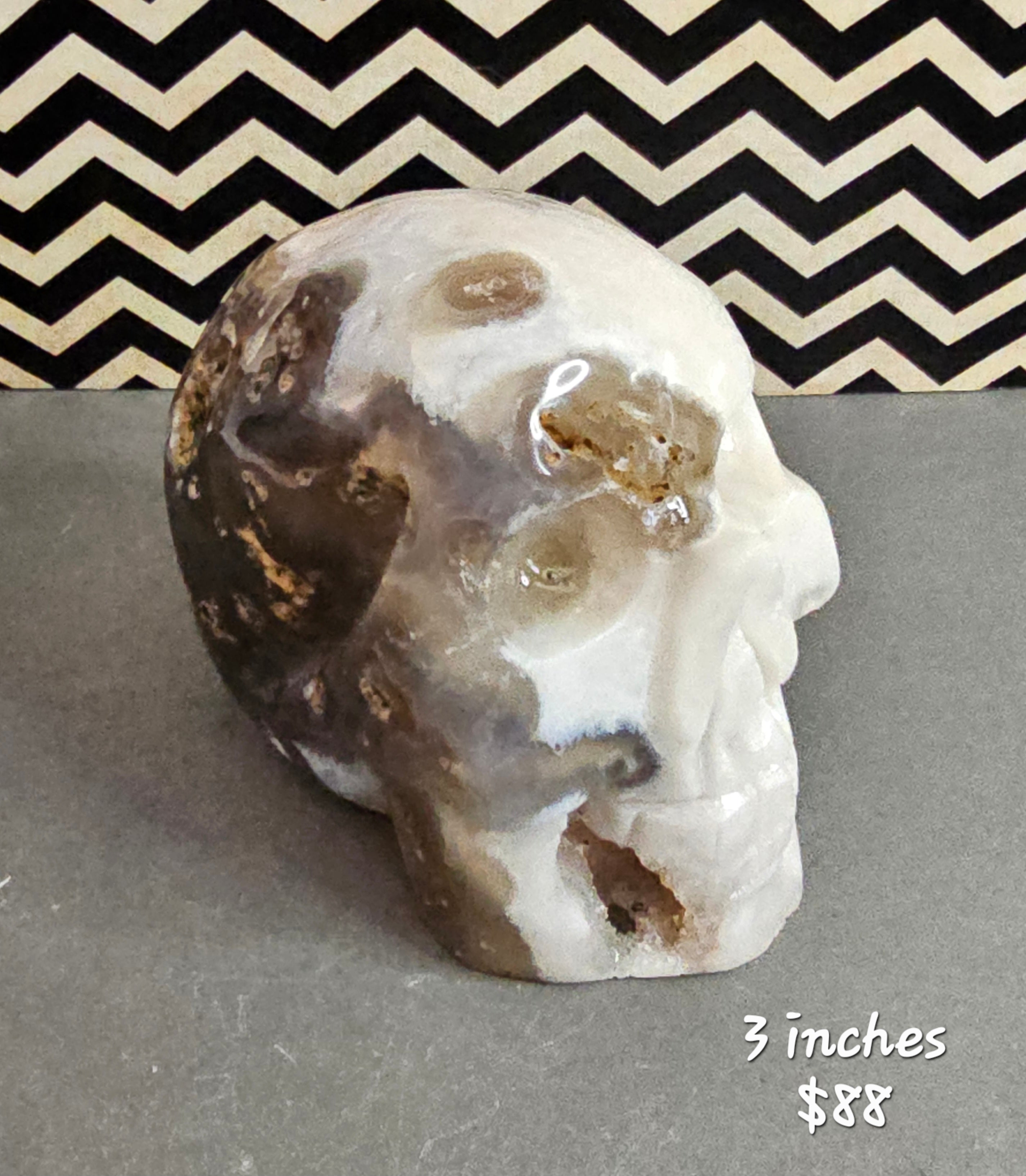 Brazilian Agate Skull with Druzy and Malachite