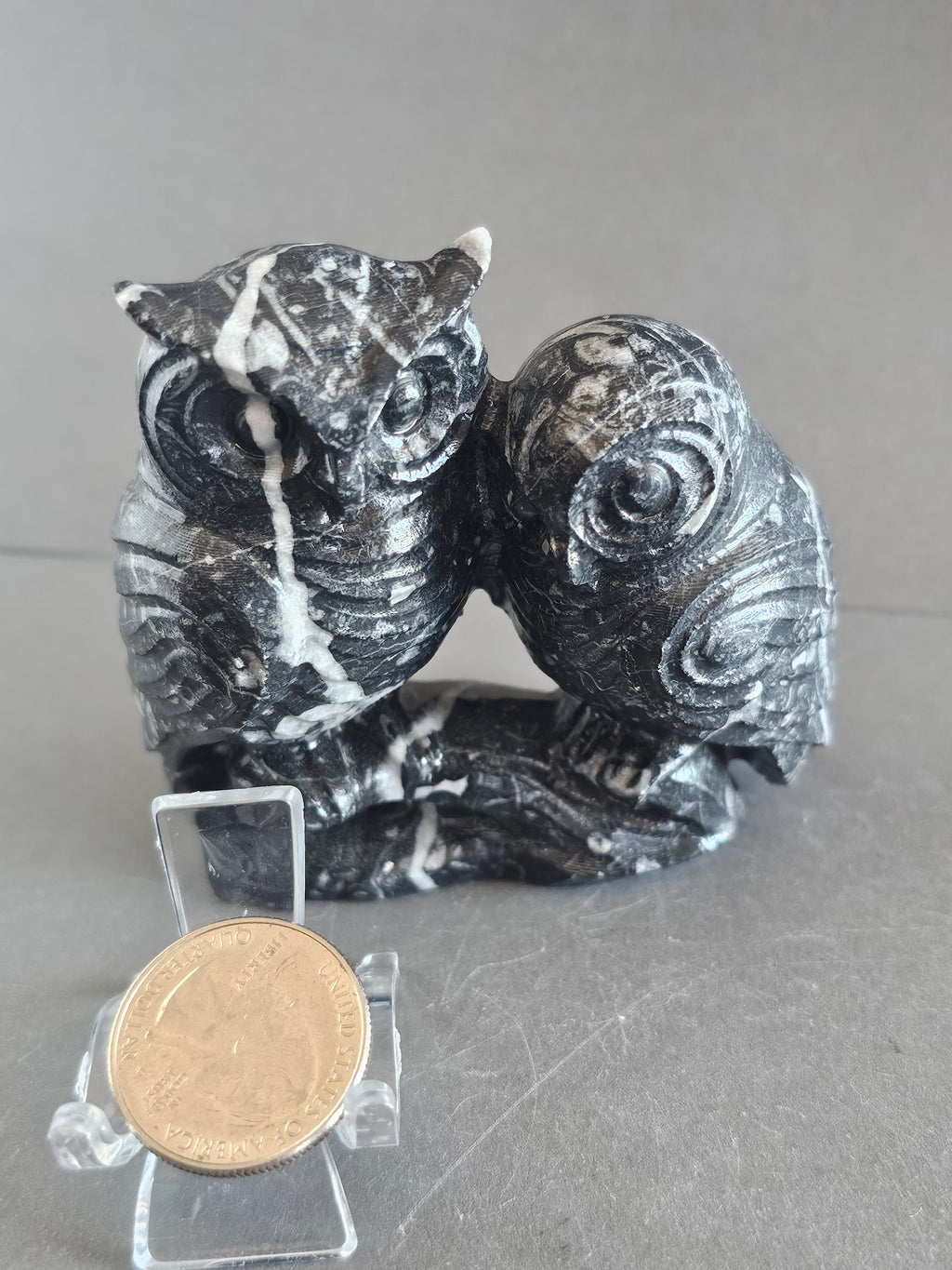 Fossil Jasper Owl Pair – 3” Tall | Love, Loyalty & Grounded Connection Crystal Carving