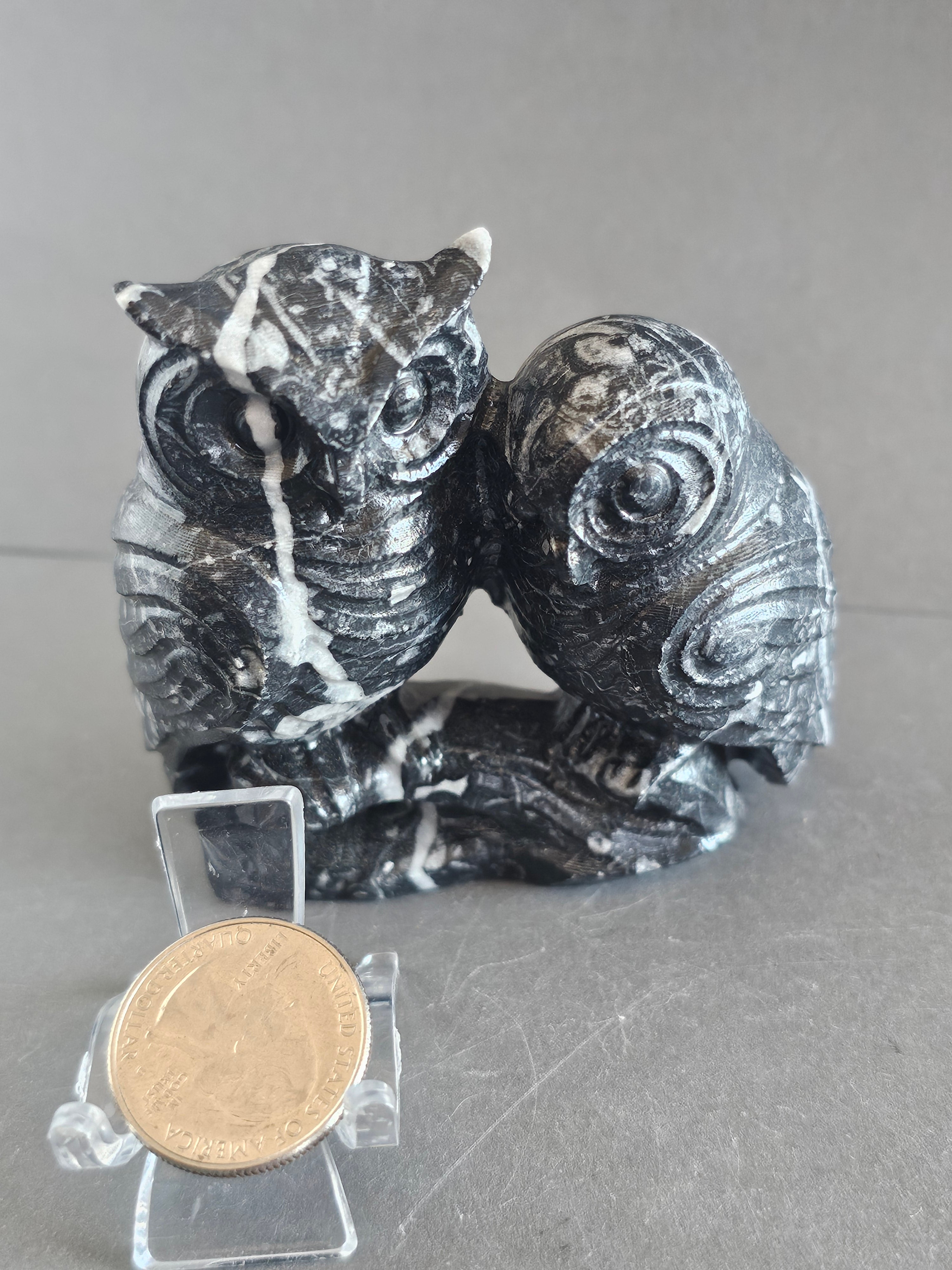 Fossil Jasper Owl Pair – 3” Tall | Love, Loyalty & Grounded Connection Crystal Carving