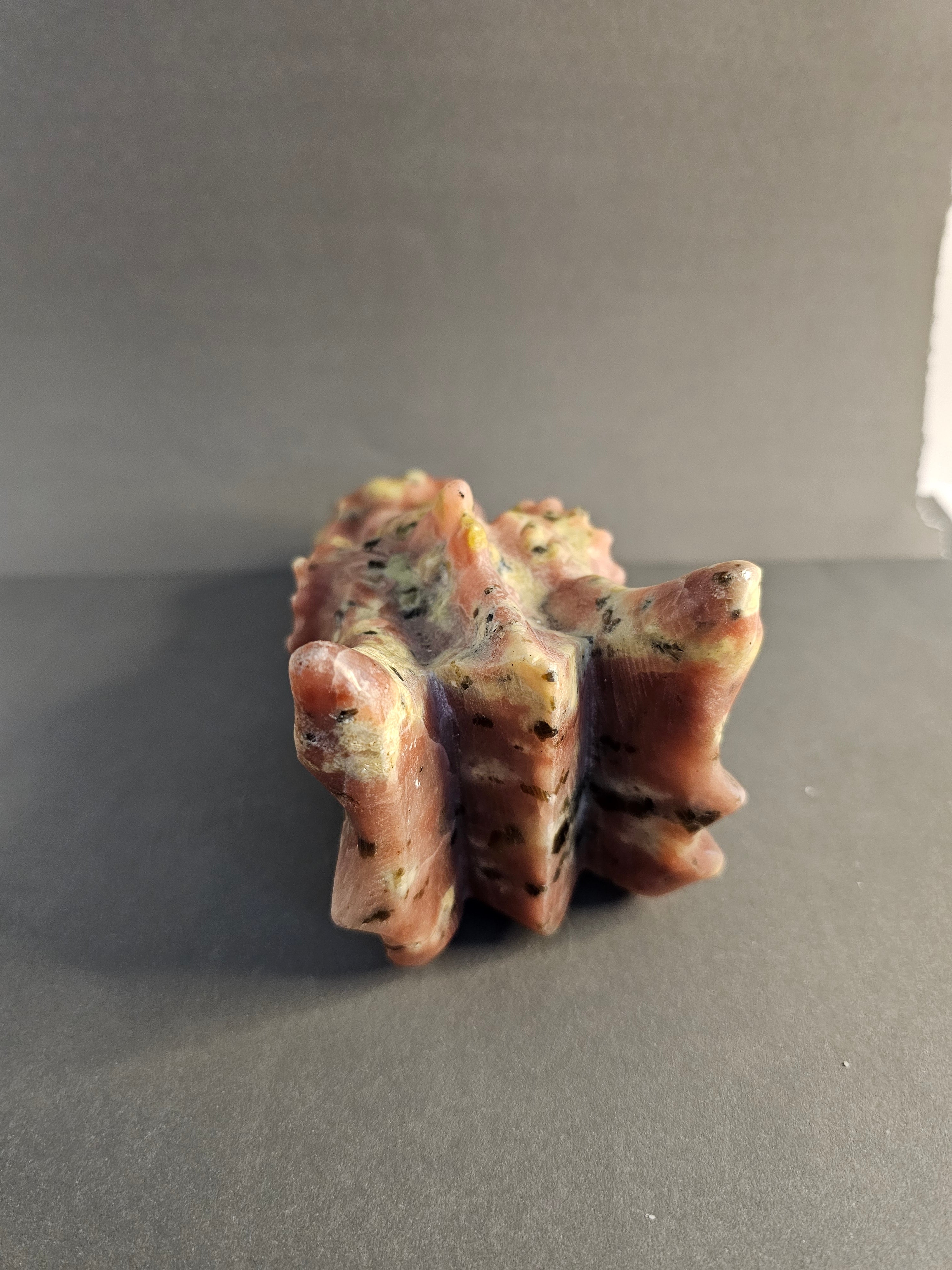 Peach Blossom Tourmaline Dragon Skull – Love, Strength & Transformation Crystal Carving | 6 Inches Long
