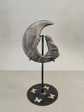 Silver Sheen Obsidian Howling Wolf on Moon – Intuition & Protection Crystal | 6 Inches on Stand