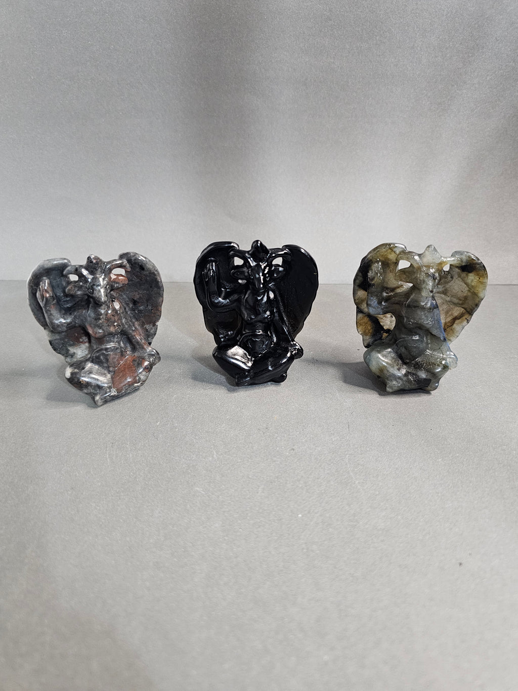 Baphomet Carving – Labradorite, Obsidian, or Emberlite | Protection & Shadow Work Crystal