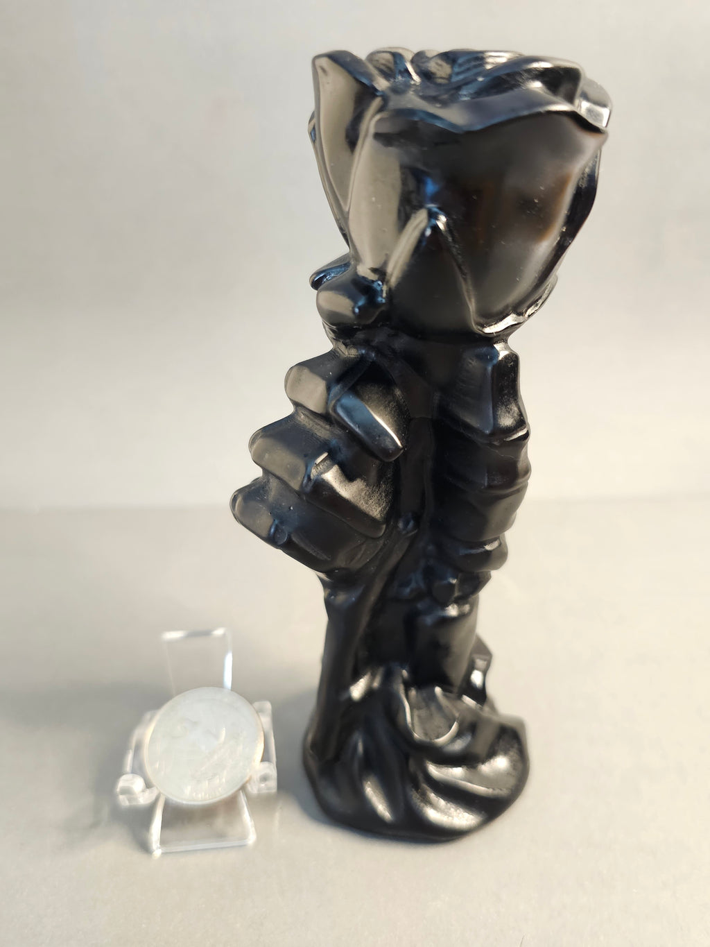 Obsidian Skeleton Hand Holding a Rose – Gothic Crystal Carving | 6 Inches