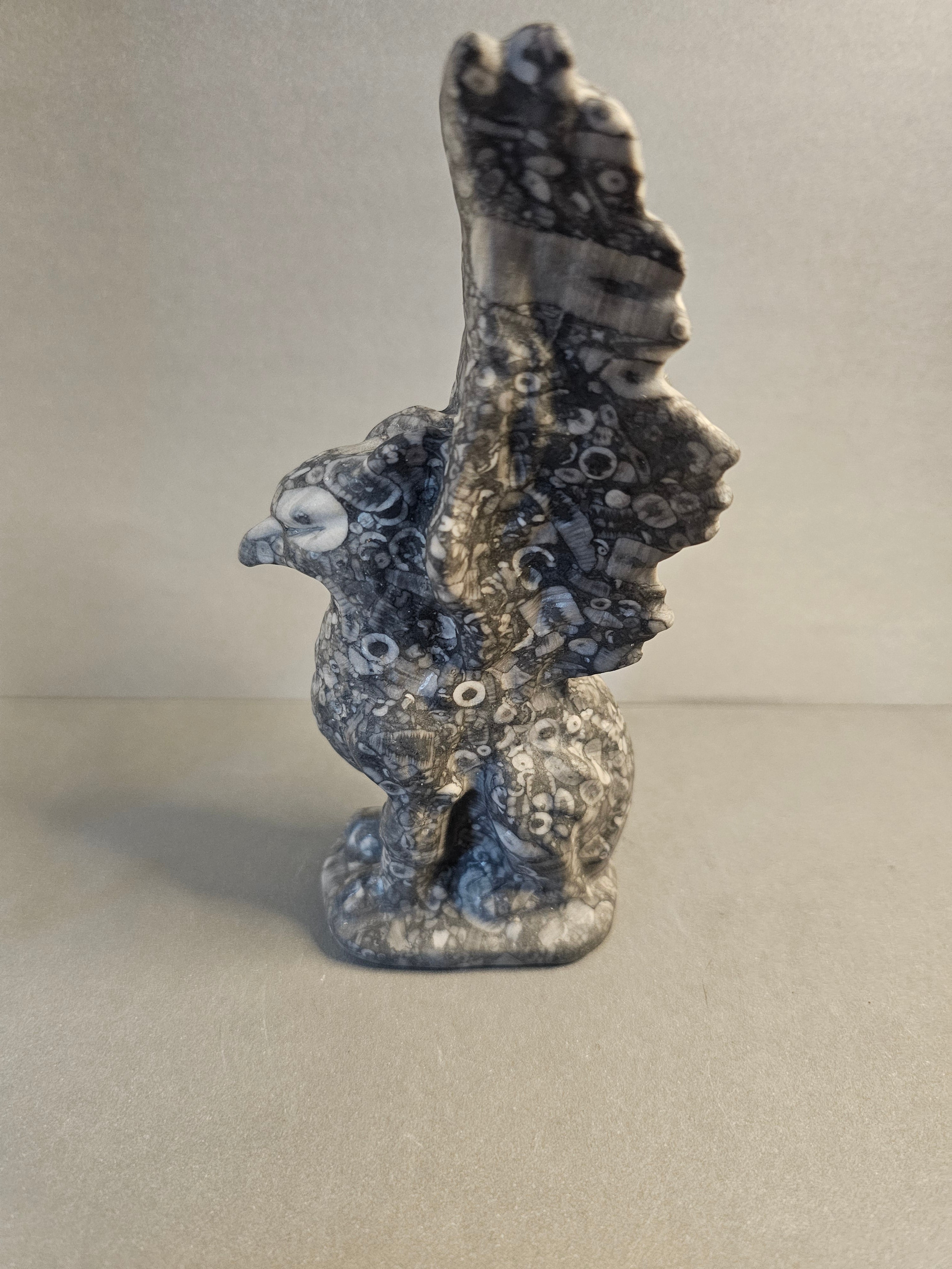 Crinoid Fossil Griffin – Ancient Earth Mythical Carving | 6 Inches